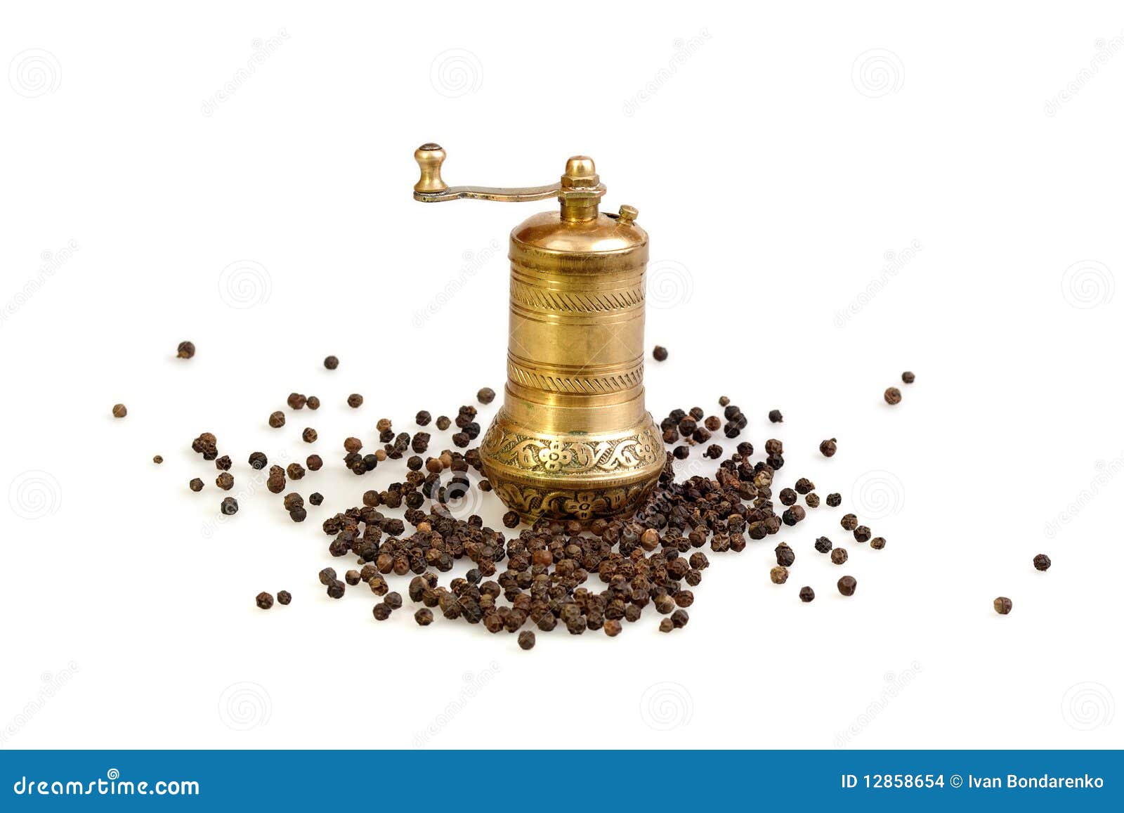 Black Pepper and Brass Mill Stock Photo Image of white, powder 12858654