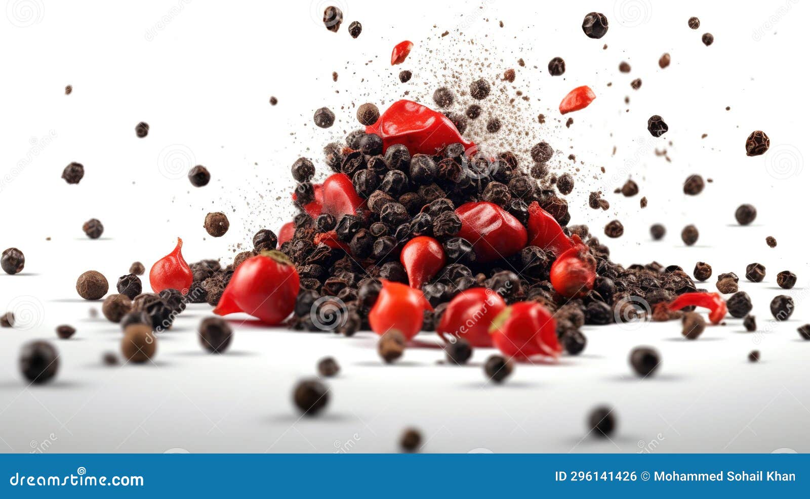 Black Pepper Dried Berries Exploding White Background Stock Photo