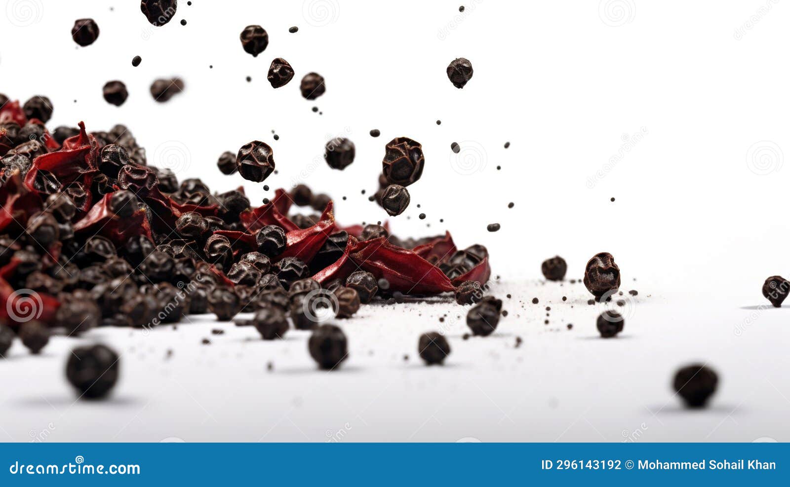 Black Pepper Dried Berries Exploding White Background Stock Photo