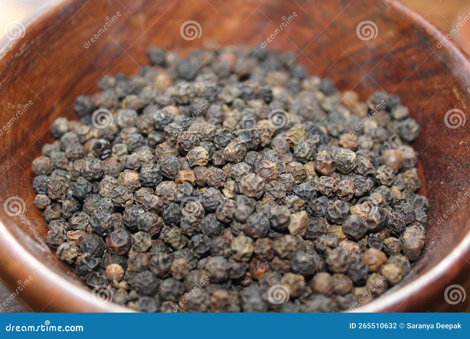Black Pepper in Wooden Bowl Stock Photo Image of value, medicinal