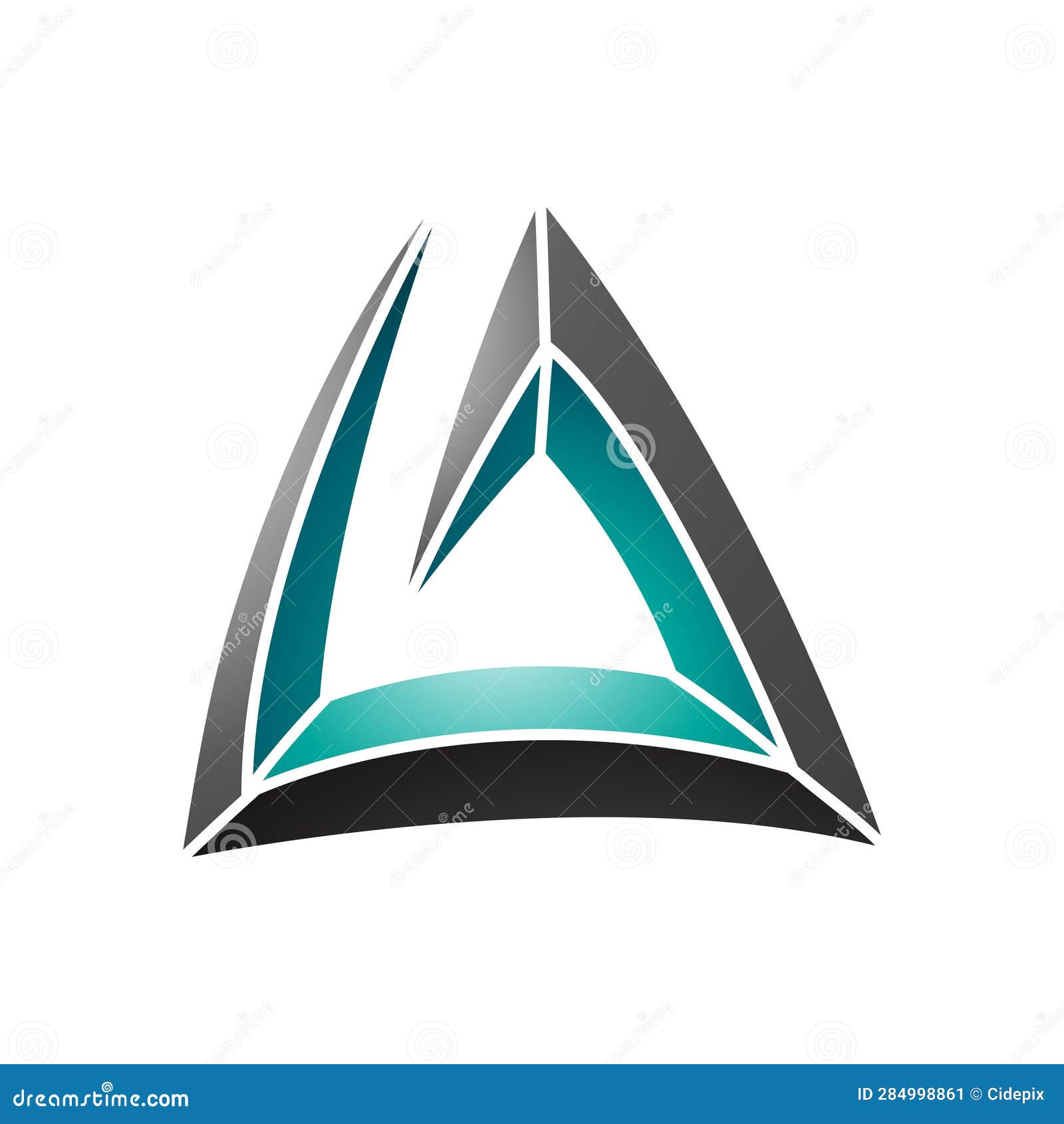 Black and Persian Green Triangular Spiral Letter a Icon Stock Vector