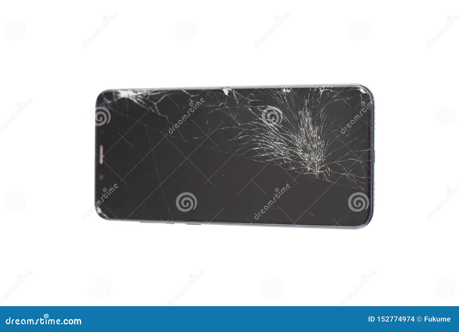 Black Phone with a Broken Sensor and Screen, Cracked Touchscreen Glass
