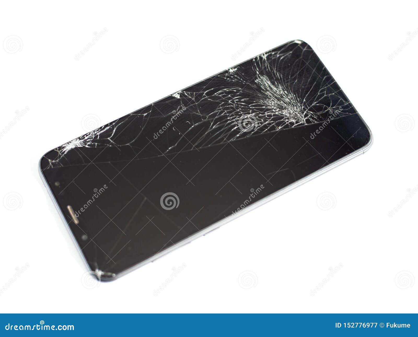 Black Phone with a Broken Sensor and Screen, Cracked Touchscreen Glass