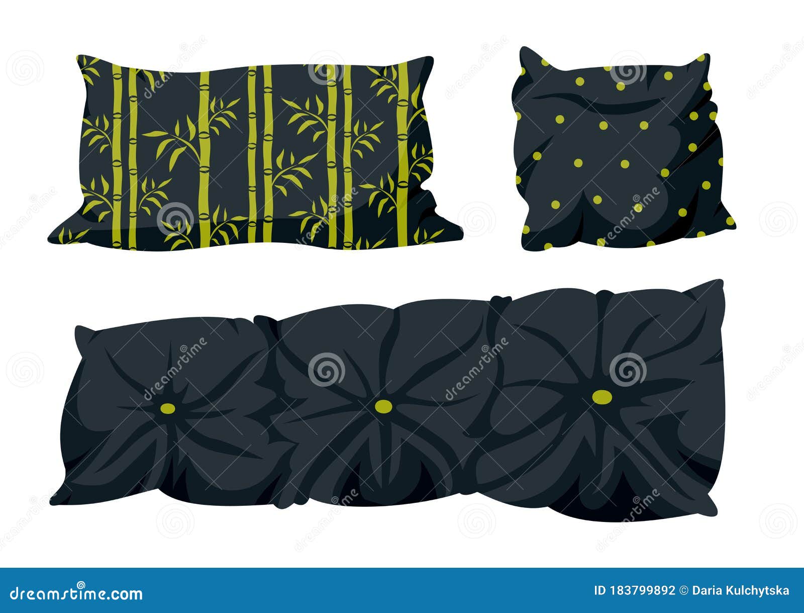 Download Black Pillow Set Decorative Pattern Cartoon Vector Stock Vector - Illustration of cartoon, airy ...