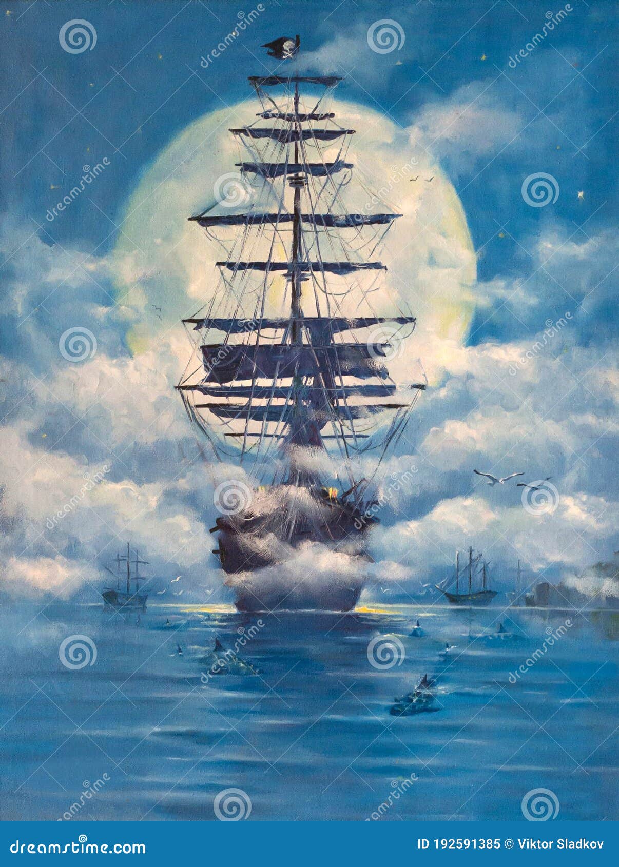 Pirate ship oil painting stock image. Image of paint - 192591385