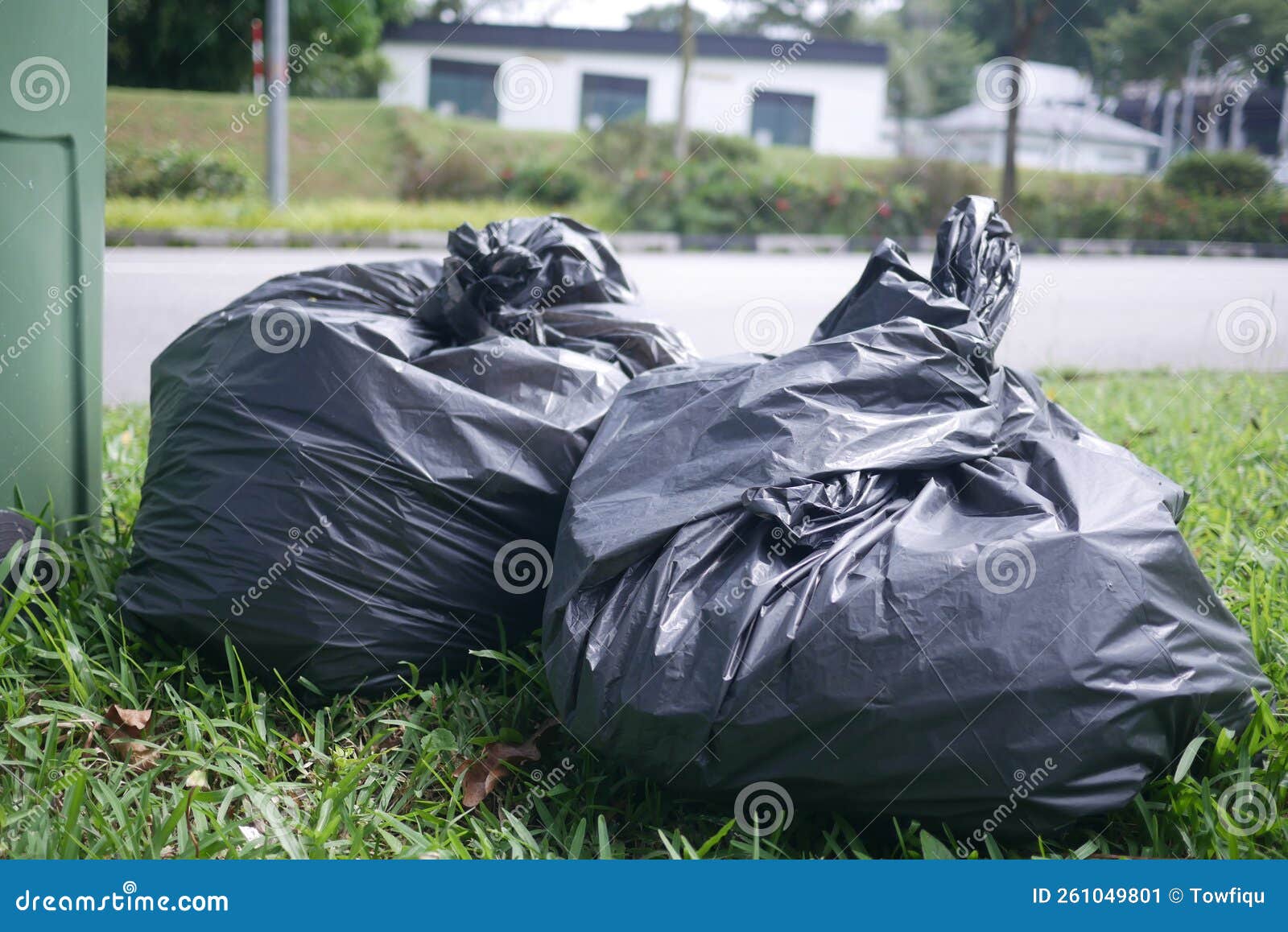 Black Plastic Bag with Garbage and Rubbish Bin Stock Image Image of