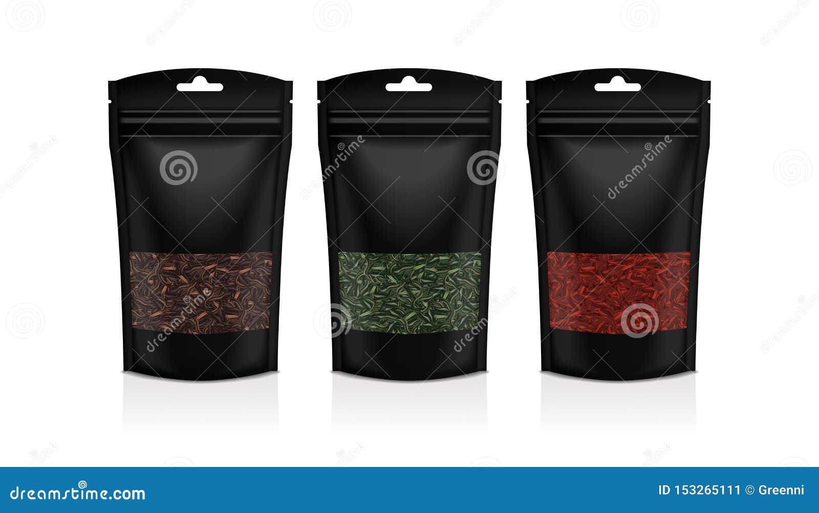 Download Black Plastic Bag With Windows. Black, Green, Red Tea. Packaging Template Mockup Collection ...