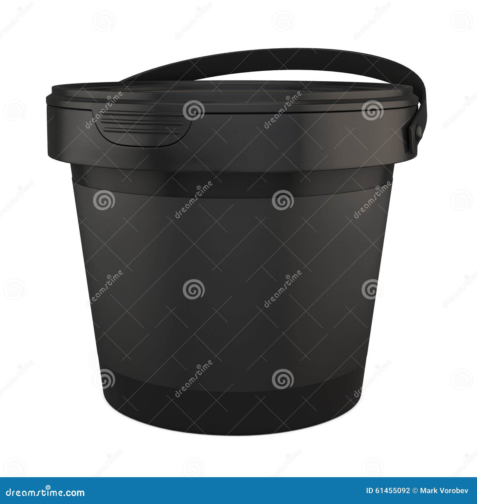 Black Plastic Buckets for Products. 3d. Stock Illustration