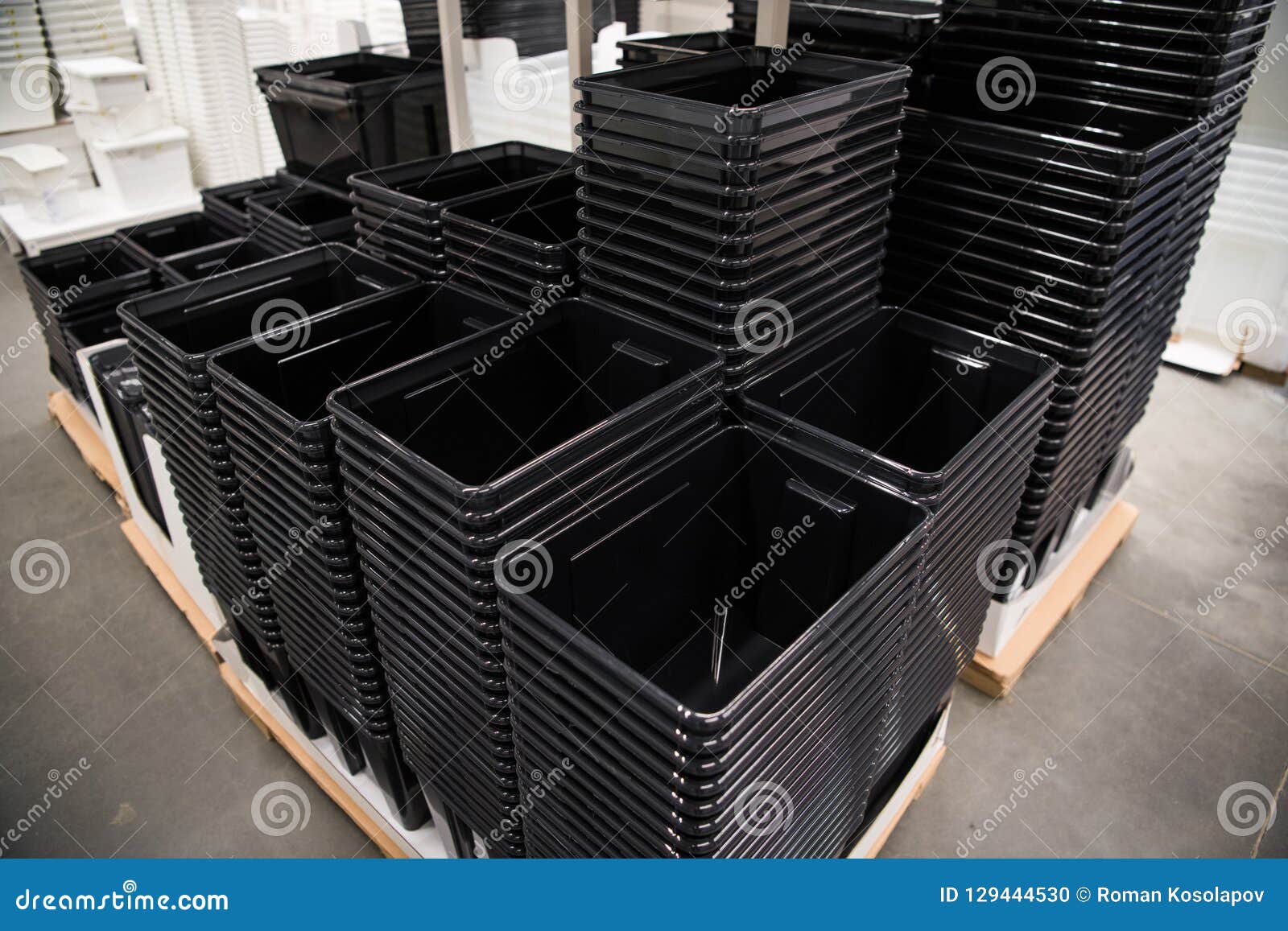 Black Plastic Containers Stack in a Store Stock Photo Image of