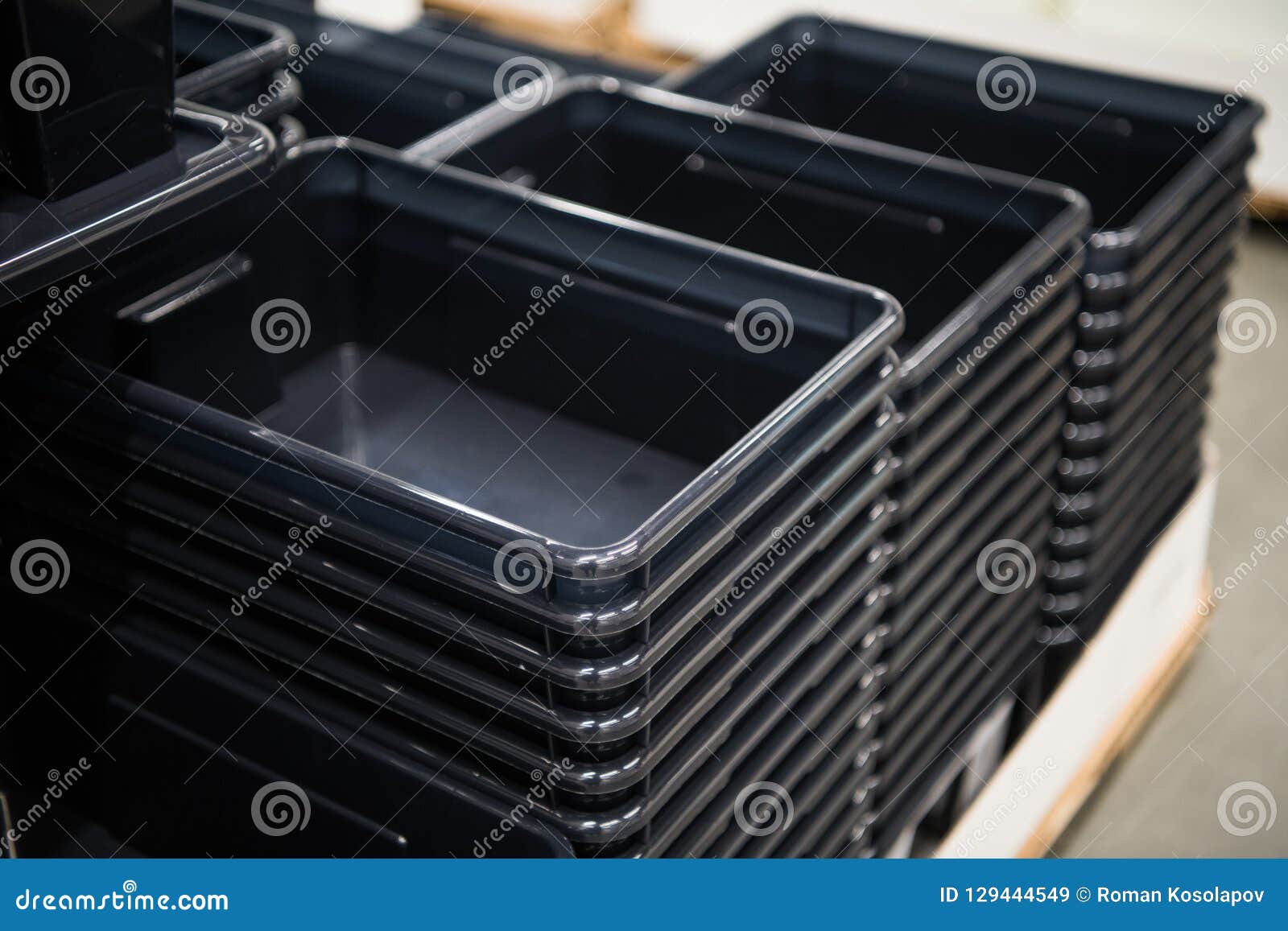 Black Plastic Containers Stack in a Store Stock Image Image of carry