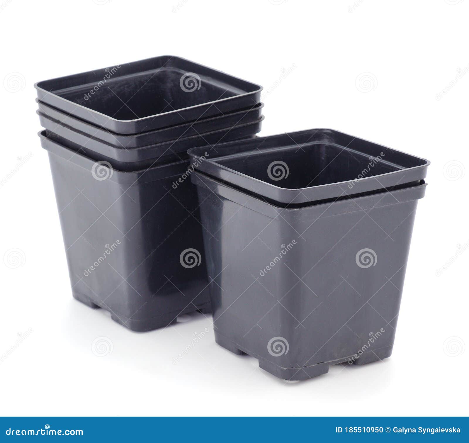 Black plastic flower pots stock photo. Image of background 185510950