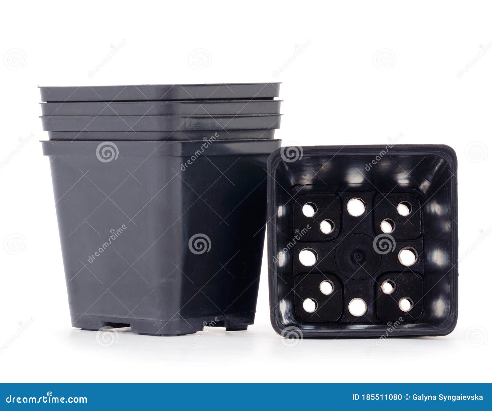 Black plastic flower pots stock photo. Image of close 185511080