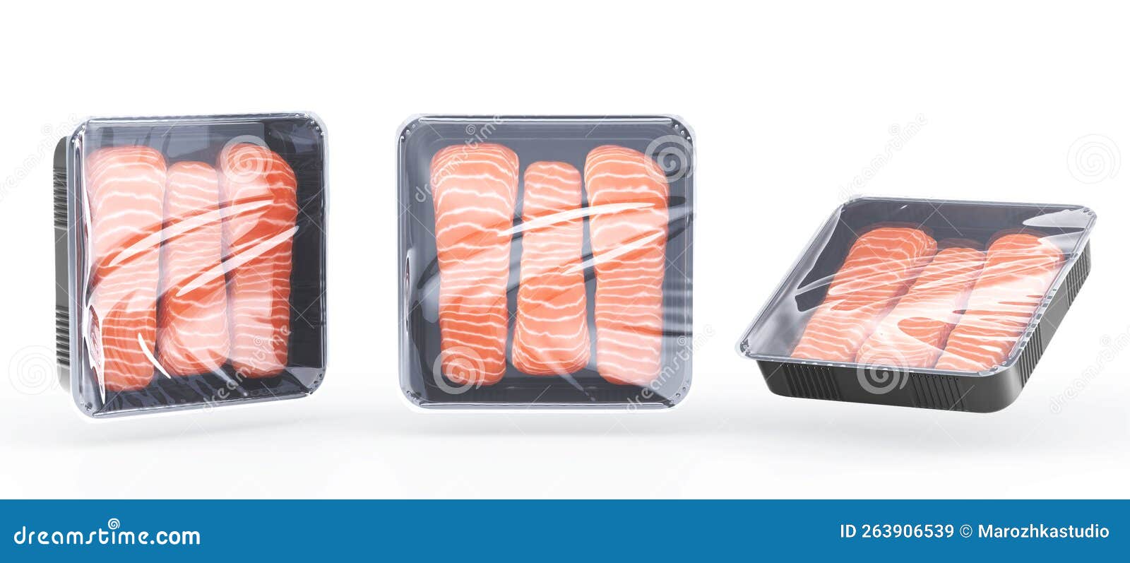 Black Plastic Food Tray with Raw Fish in Different Angles. Realistic Mockup  Fresh Salmon Steak, Trout Fillet in Package Stock Illustration -  Illustration of fish, fillet: 263906539