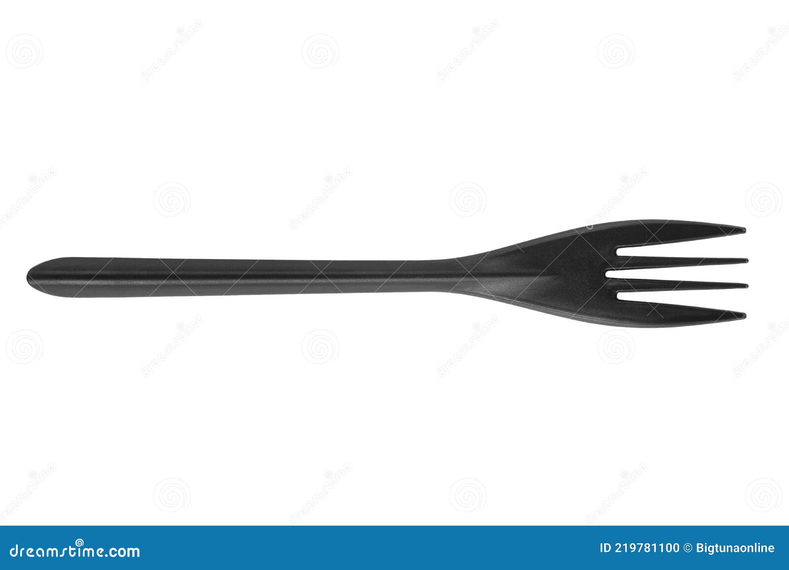 Black Plastic Fork Isolated on White Background. Disposable Tableware