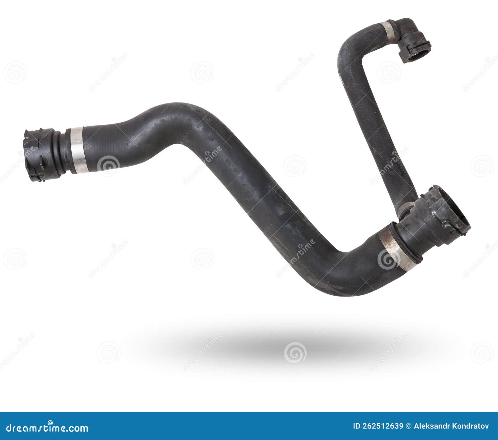Black Plastic Hose of the Car Engine Cooling System on a White Isolated