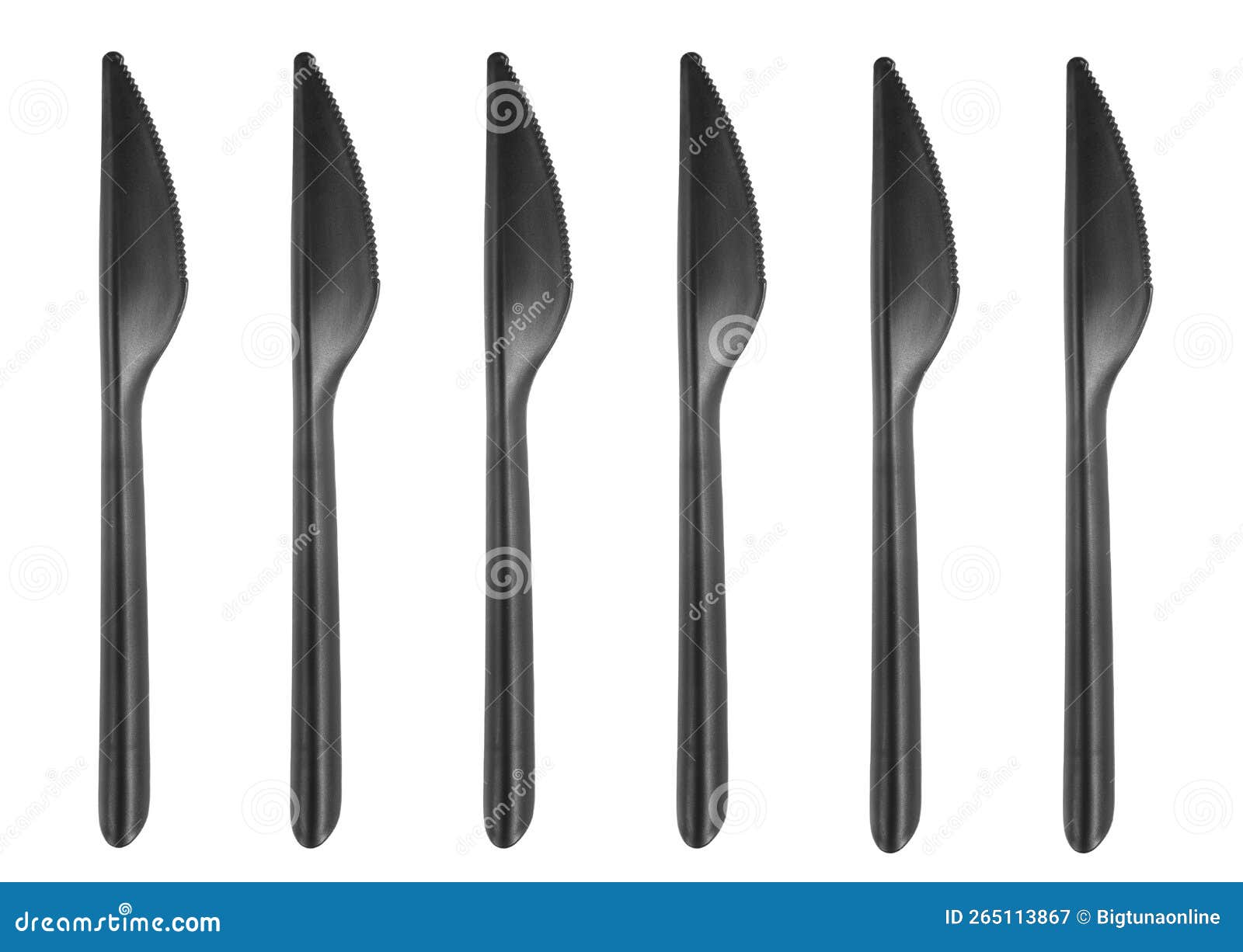 Black Plastic Knife Isolated on White Background. Disposable Tableware