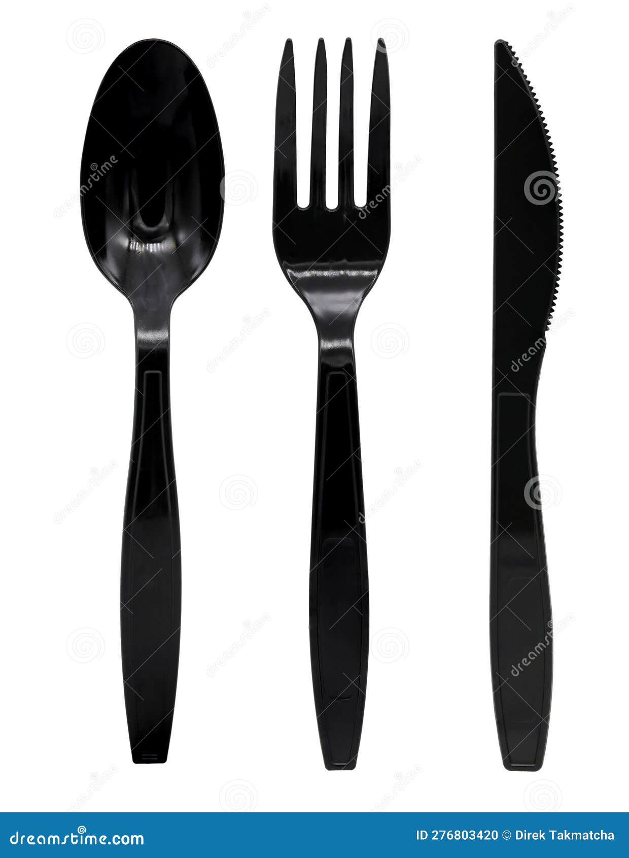 Black Plastic Spoon Fork and Knife Isolated Stock Photo Image of