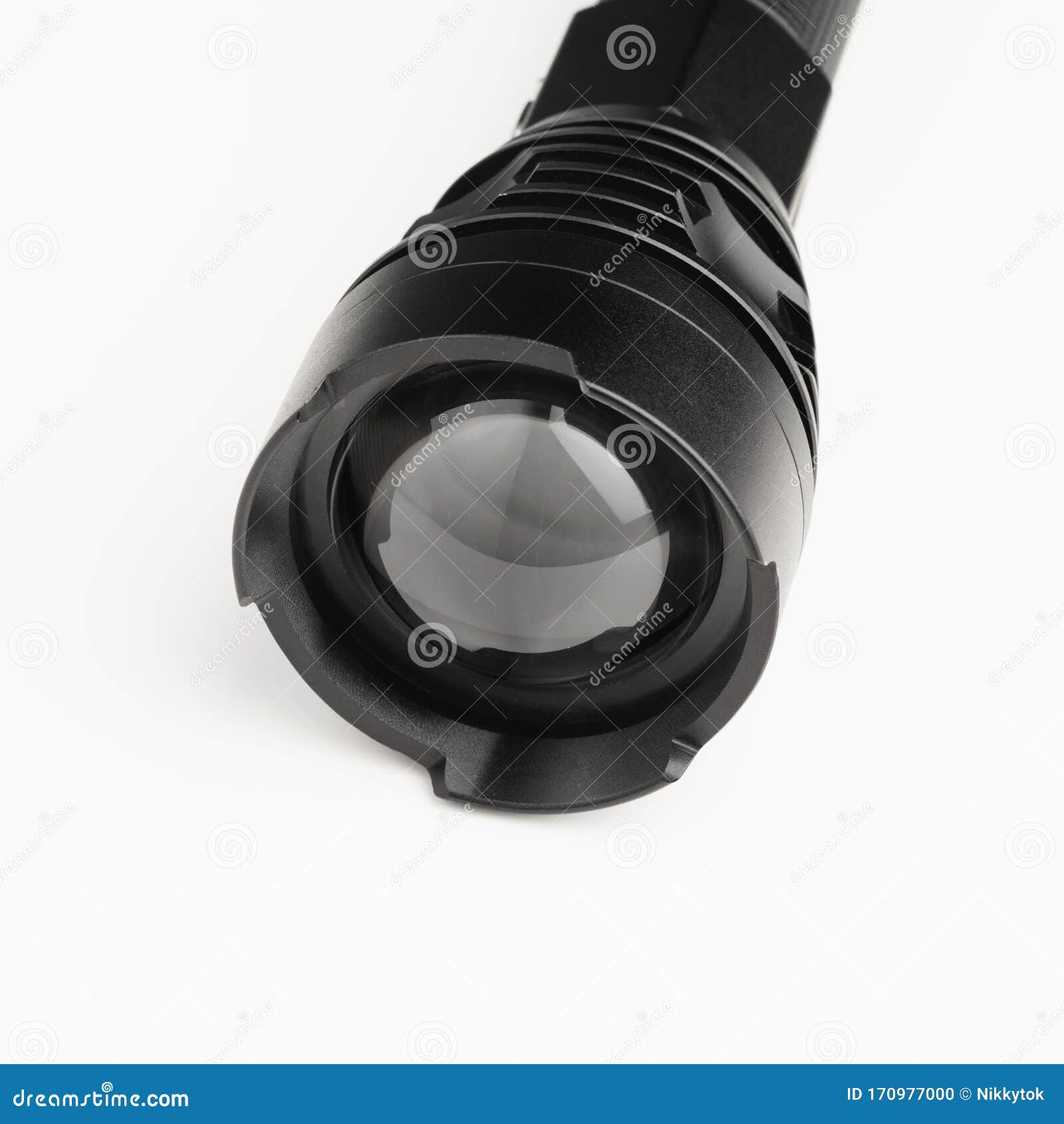 Black Pocket Flashlight With Zoom Focus Lens White Background Stock Photo Image Of Power Object 170977000