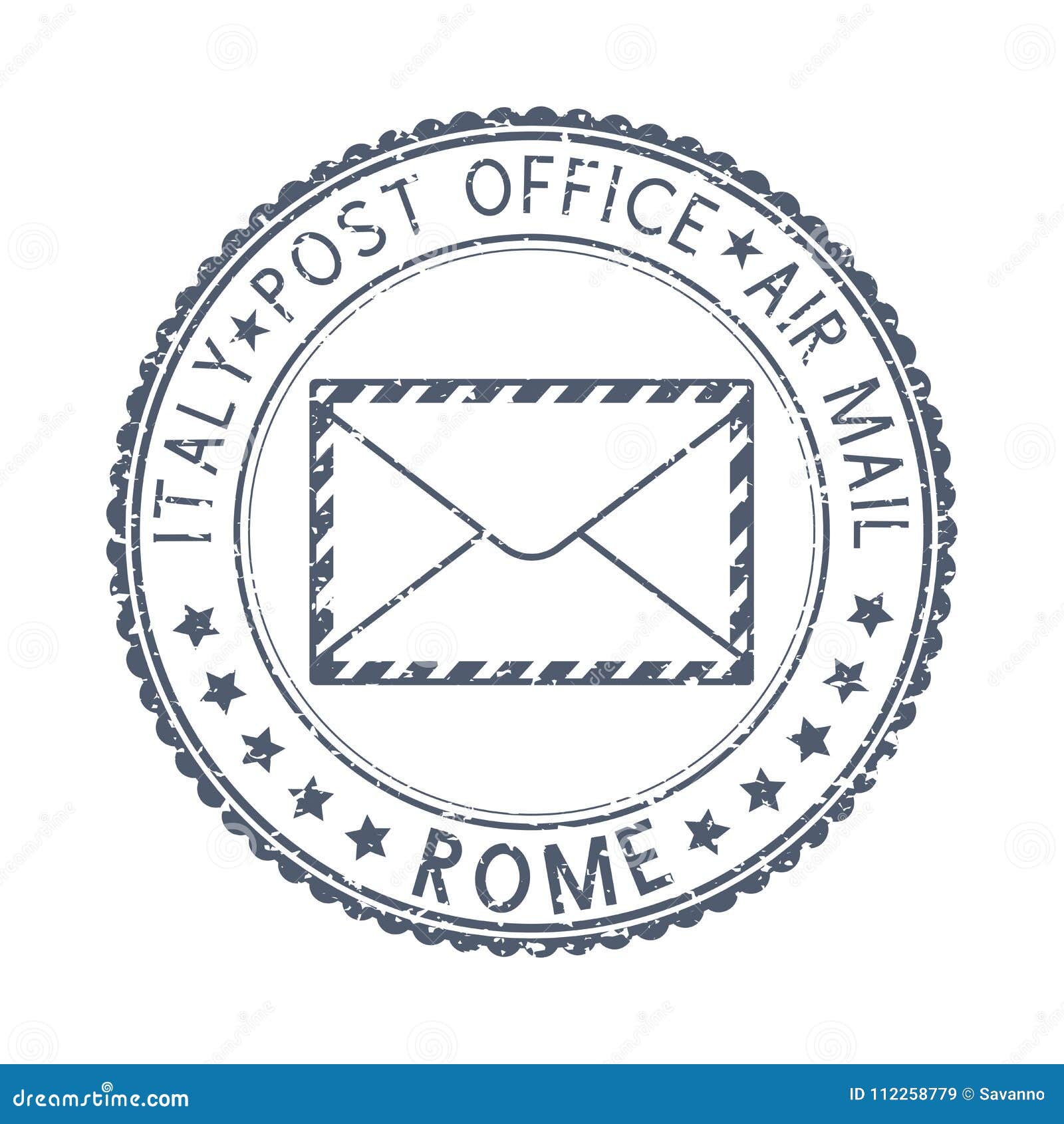 Black Postal Stamp Rome, Italy. Postmark with Envelope Sign Stock