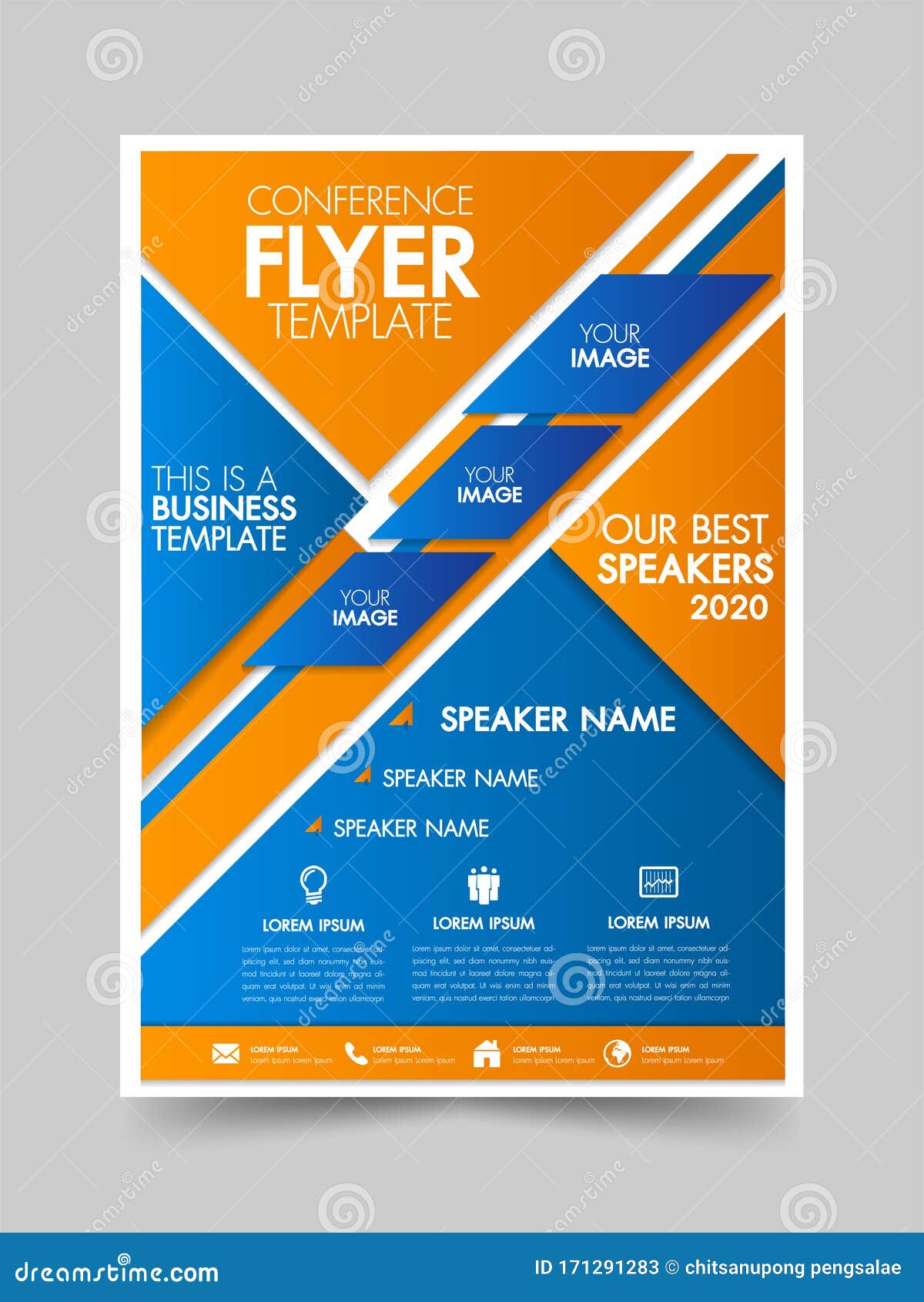 Brochure Design Flyer Template Blue and Orange Color Geometric Shapes