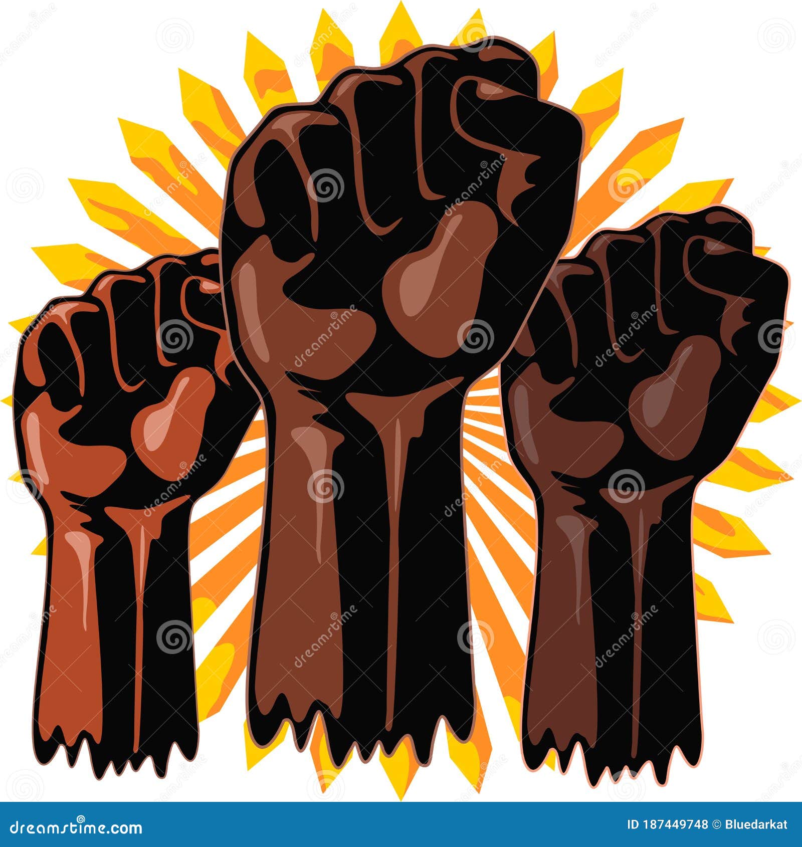 black power raised fists s slogan on abstract yellow sun  