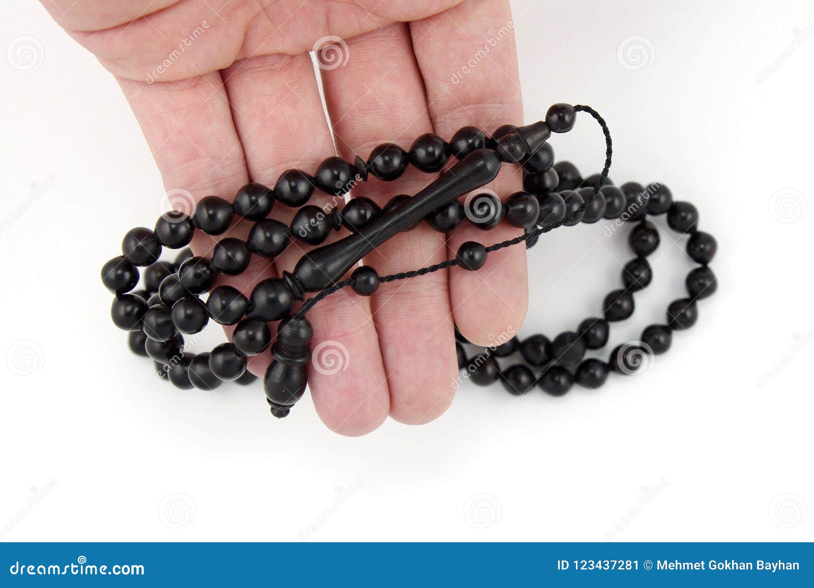 Black Prayer Beads at Hand Isolated on White Background Stock Image ...