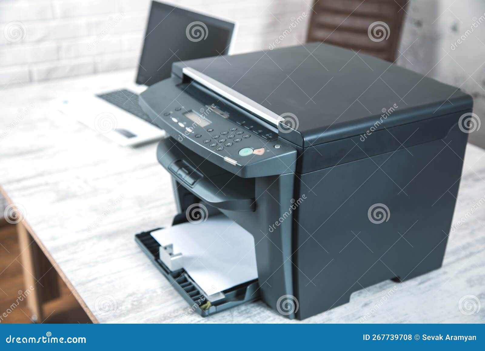 Printer and Computer in the Office Table Stock Photo Image of device