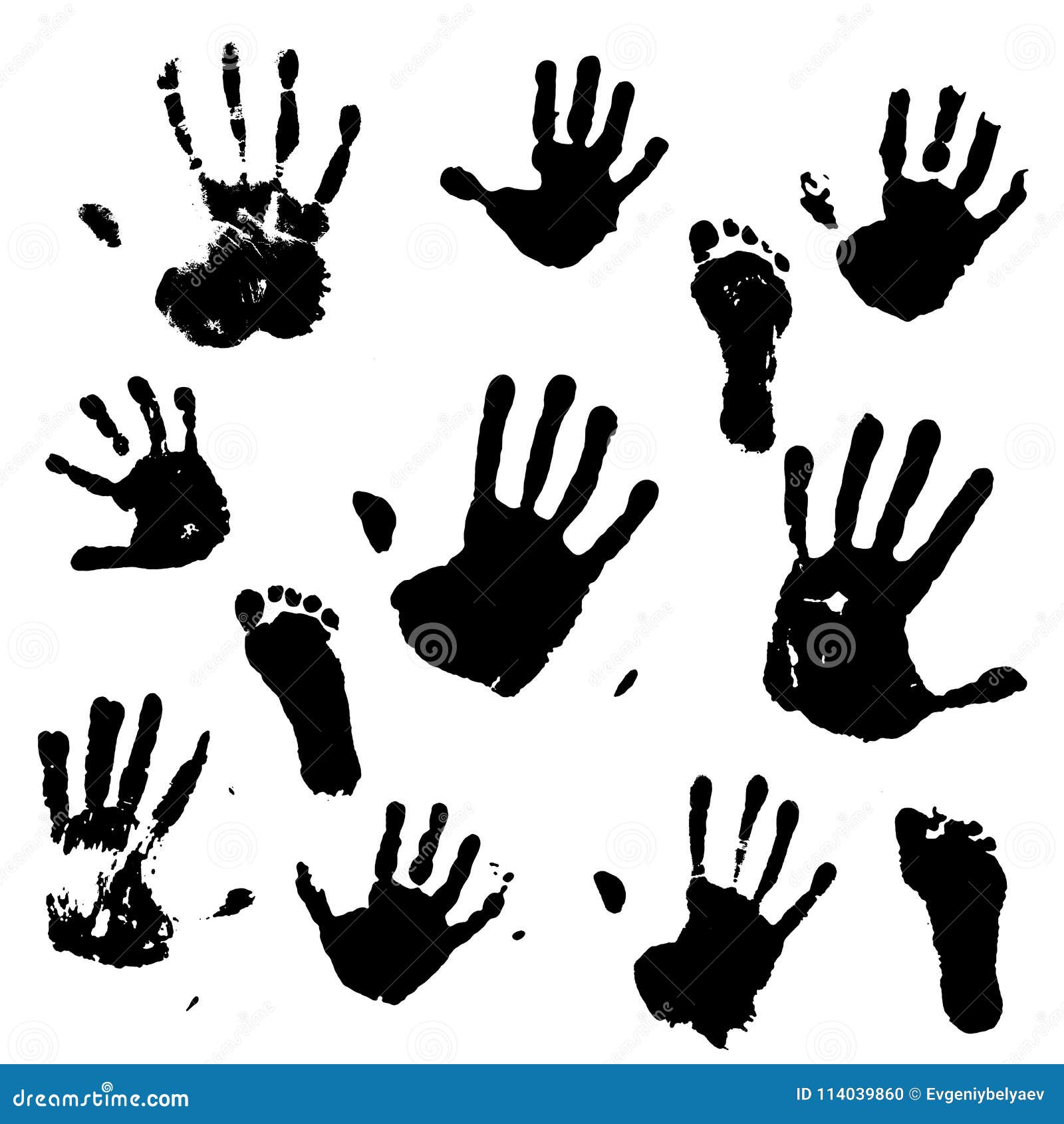 A Set of Prints of the Hands and Feet of an Adult and a Child. Vector ...