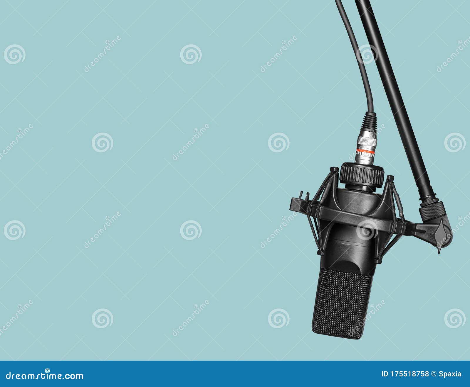 Black Professional Microphone on a Stand with Clipping Path Stock Photo