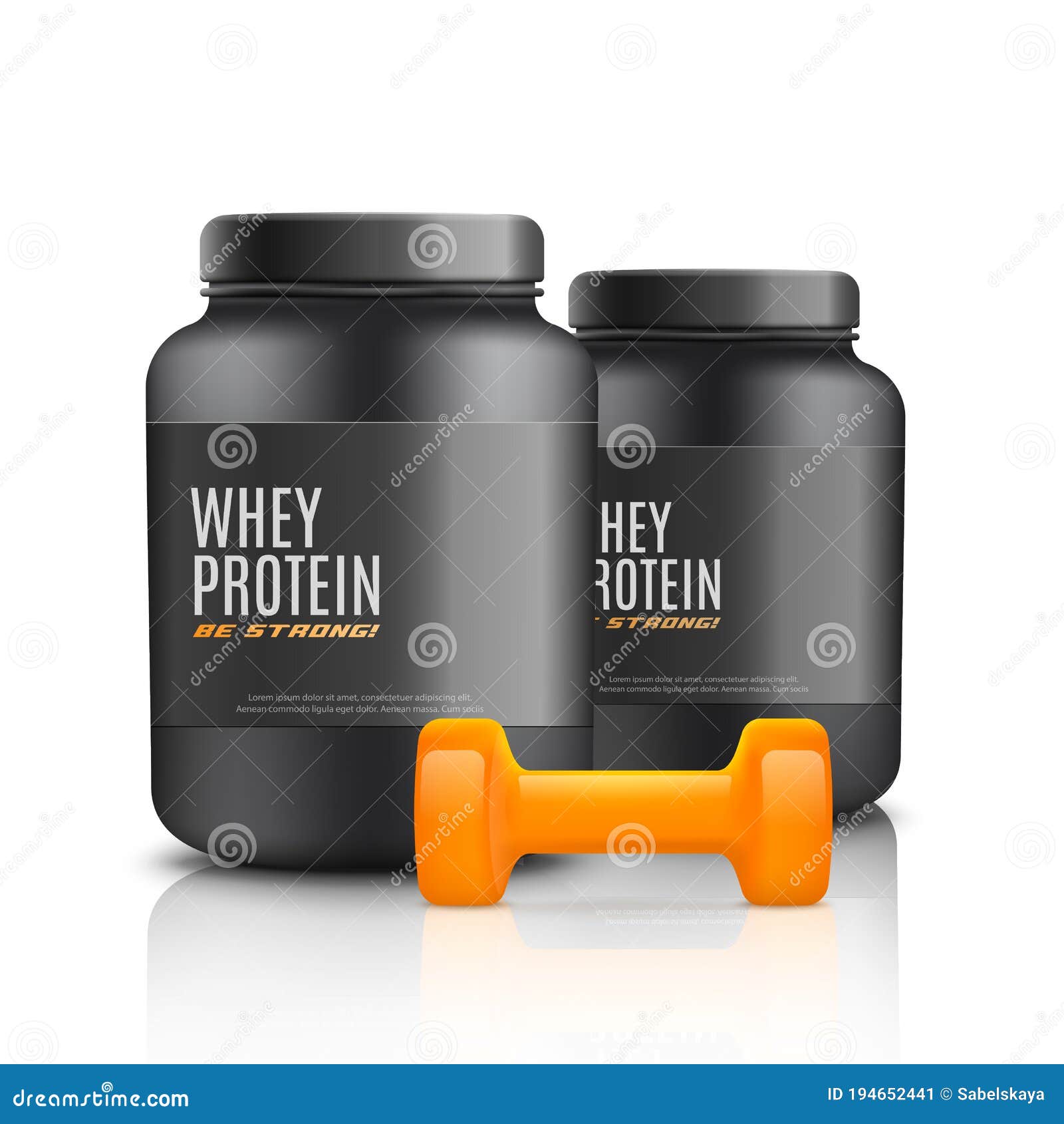 Download Black Protein Powder Container Mockup And Dumbbell Stock Vector Illustration Of Package Powder 194652441