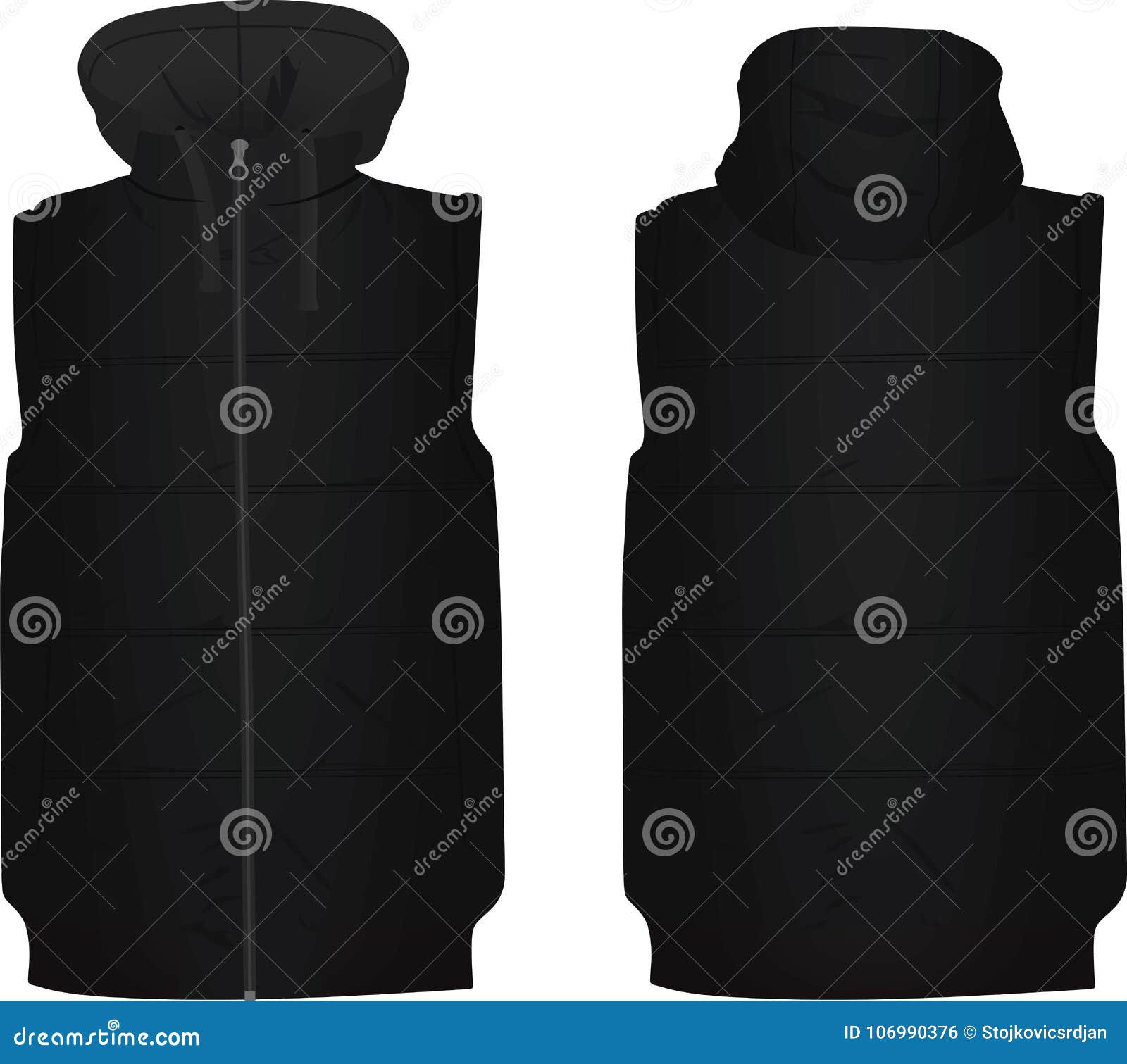 Black Puffer Jacket Mockup Set, Vector Isolated Illustration. Realistic ...