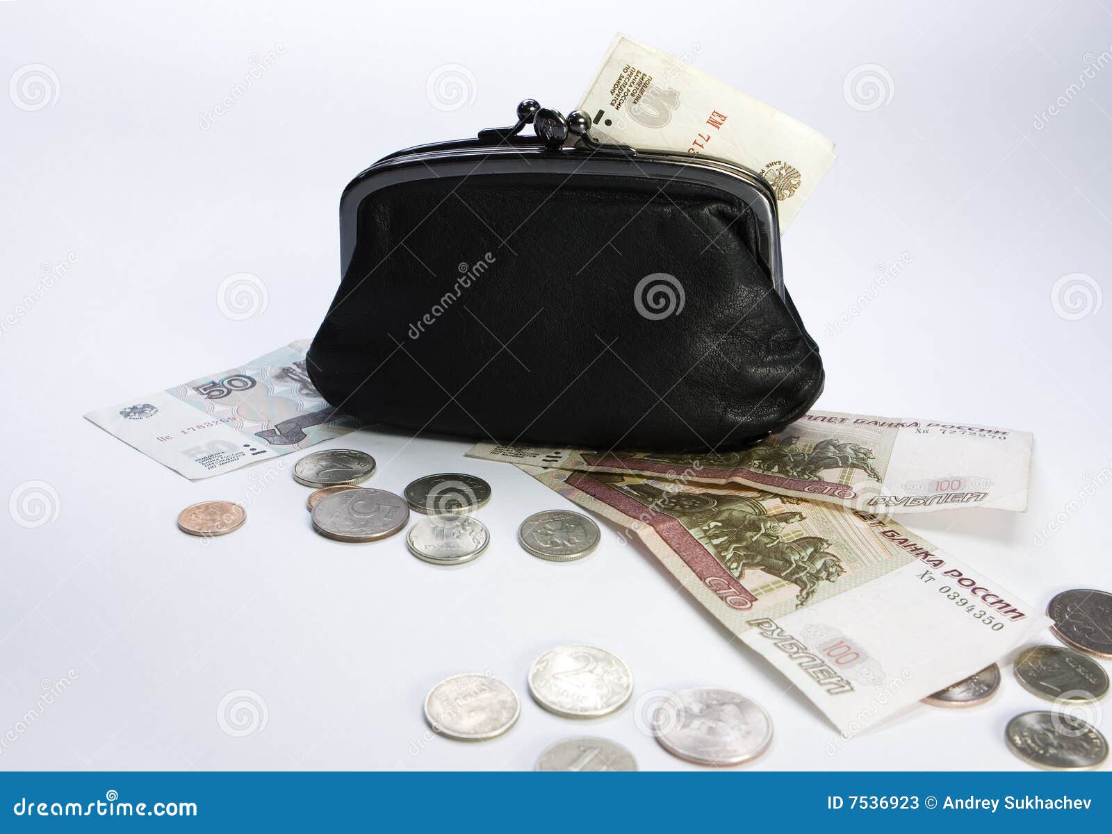 Black purse and money stock image. Image of portrait, purse 7536923