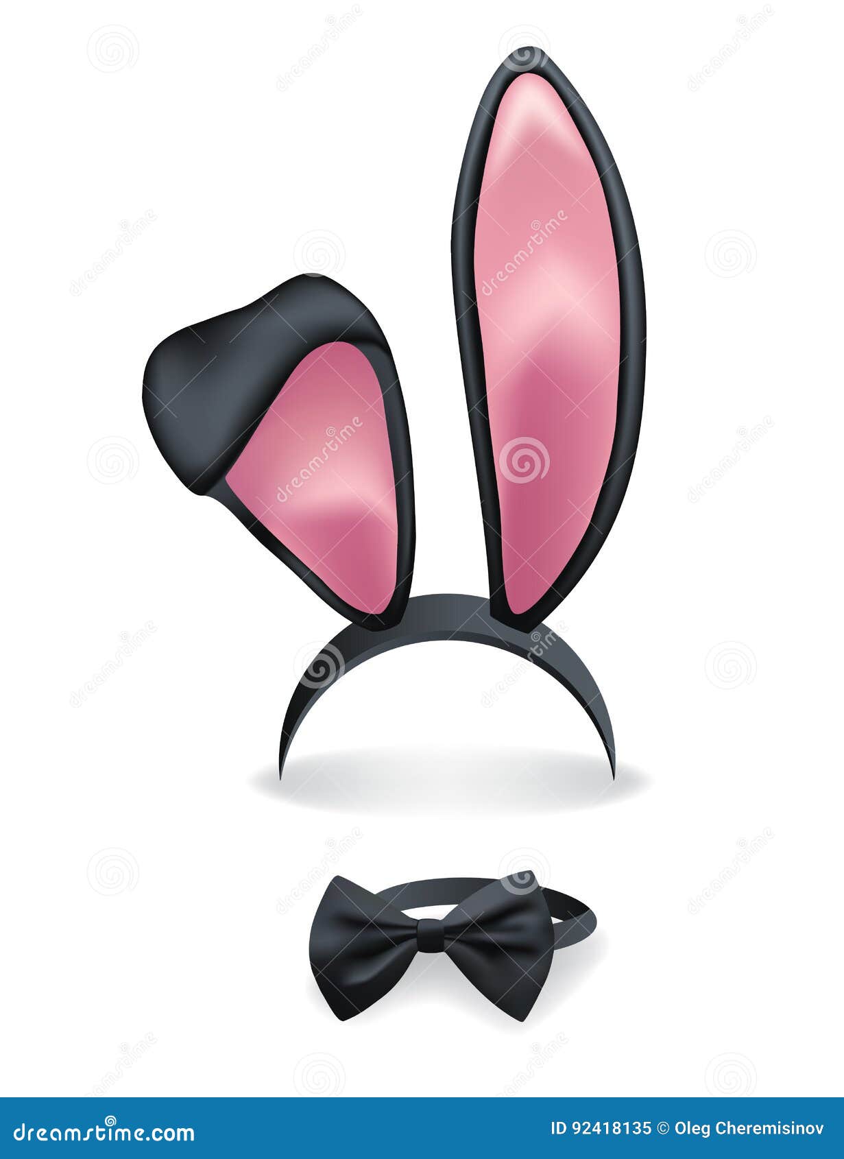 Download Black Rabbit Ears And Black Bow Tie On White Background ...