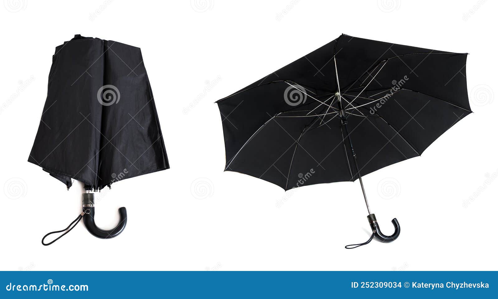 Black Rain Umbrella Folded and Unfolded on White Stock Photo Image of