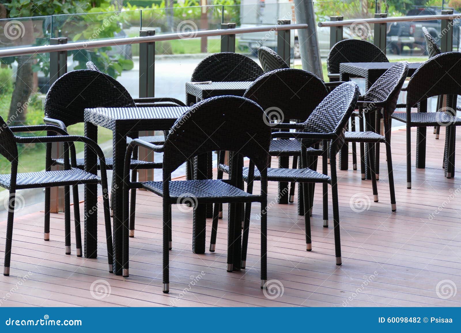 Black Rattan Table and Chair on the Terrace Stock Photo Image of