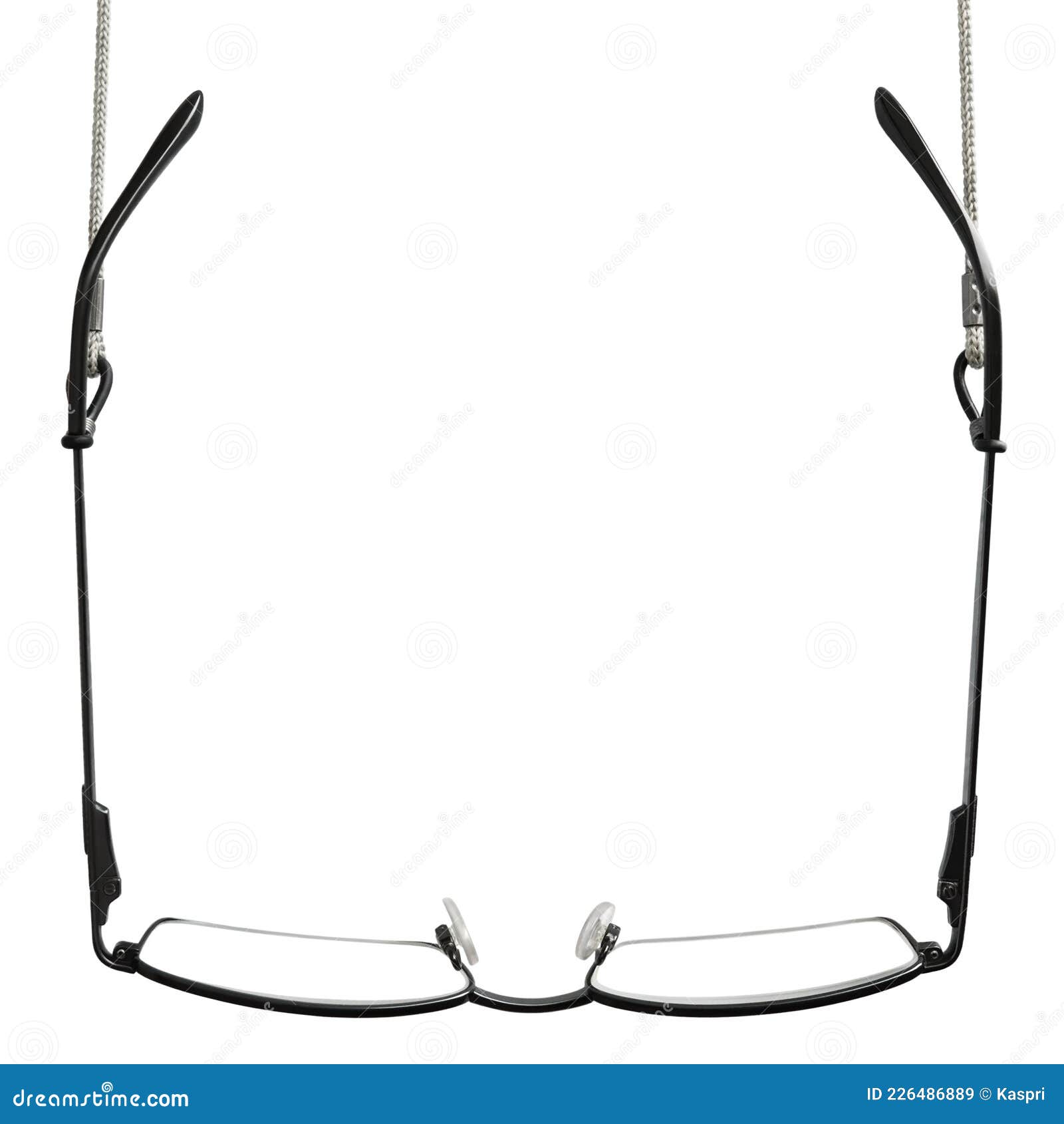 black reading glasses, grey eyeglasses straps retainers,  hanging readers croakies, blank empty vertical copy space