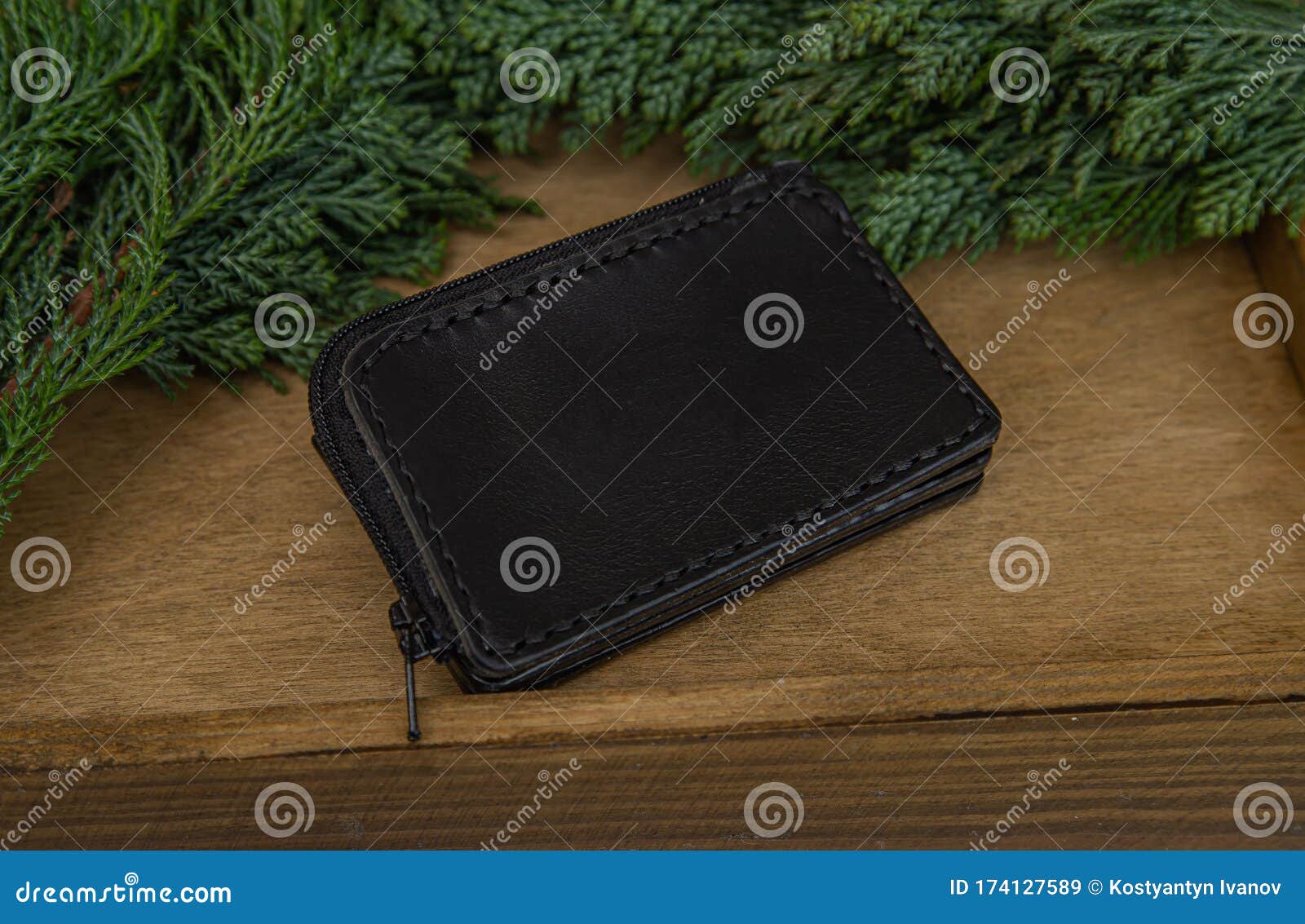 Black Real Leather Small Wallet for Coins and Credit Cards Stock Image ...