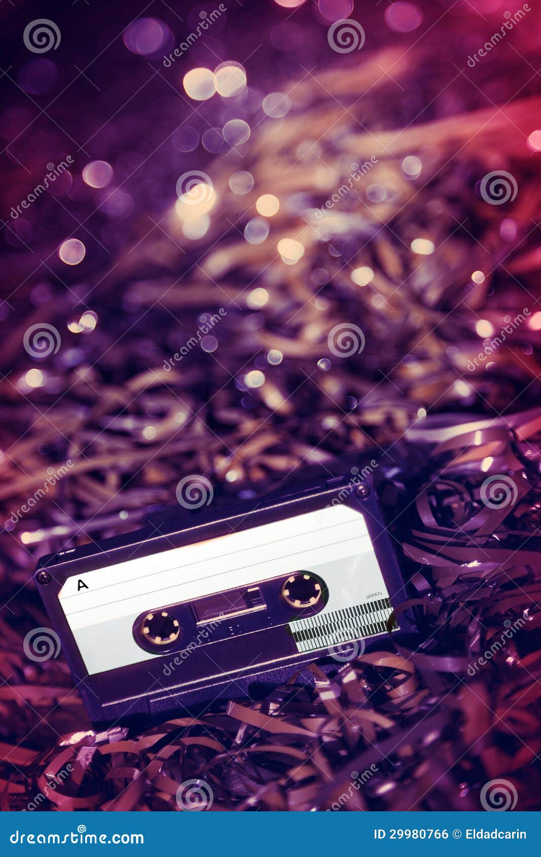 blank recordable audio cassette on magnetic tape - selective focus