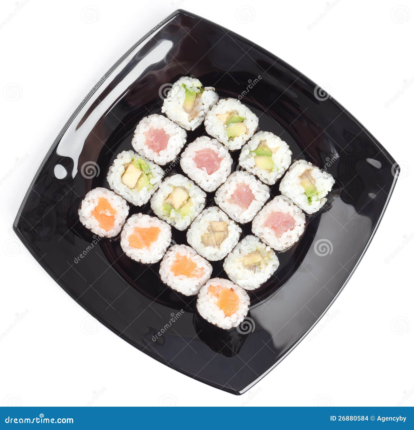 Black Rectangle Plate with Sushi Stock Photo Image of background