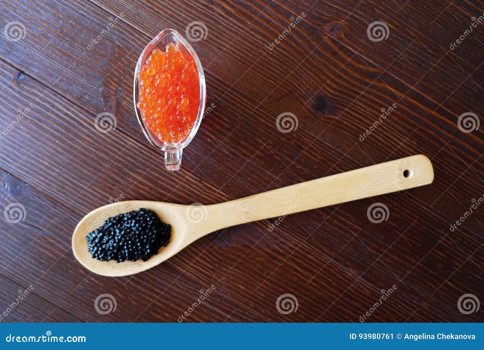Black and Red Caviar on Wooden Background Stock Image Image of fish