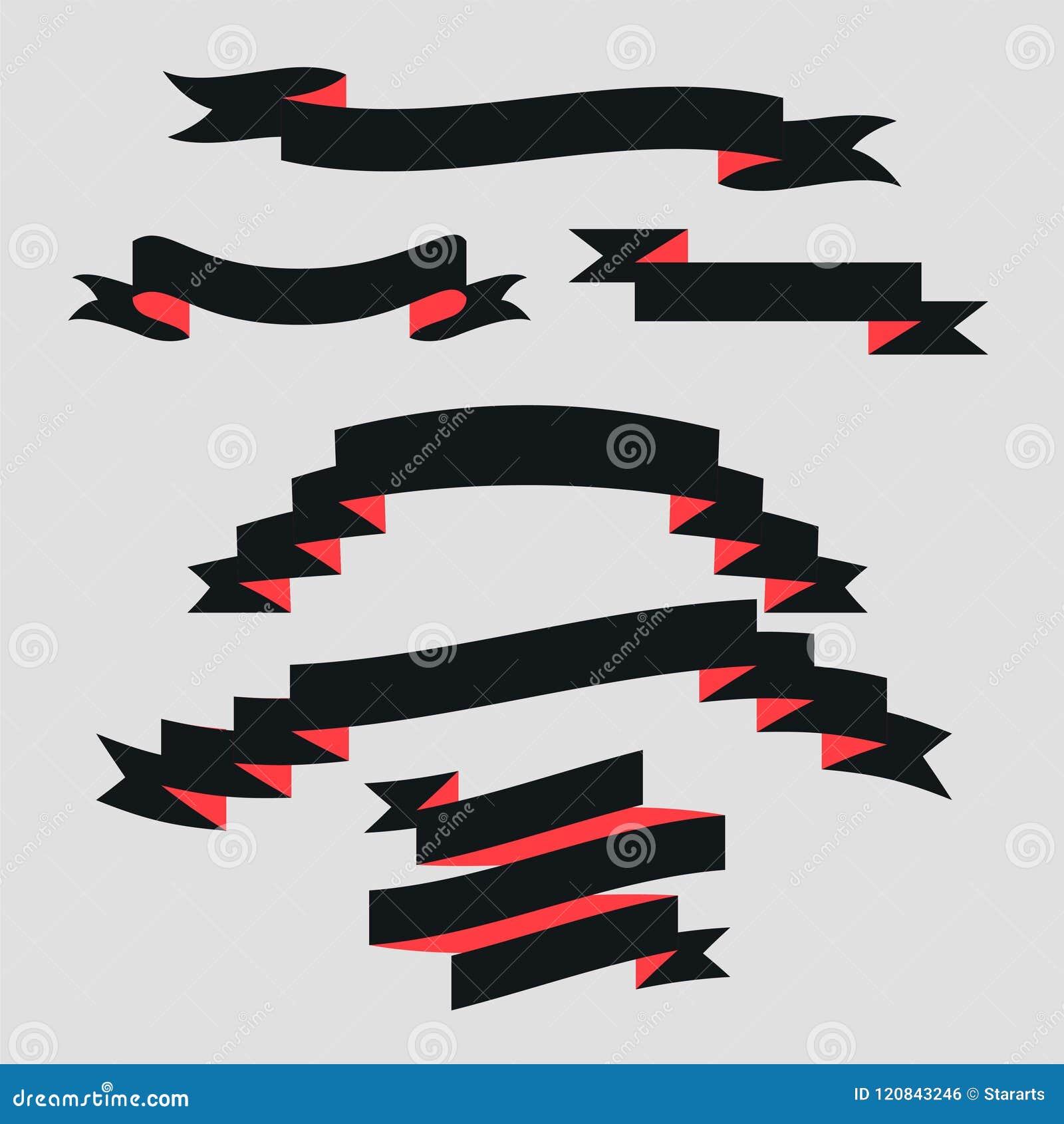 Black and Red Flat Style Ribbon Set Stock Vector - Illustration of ...