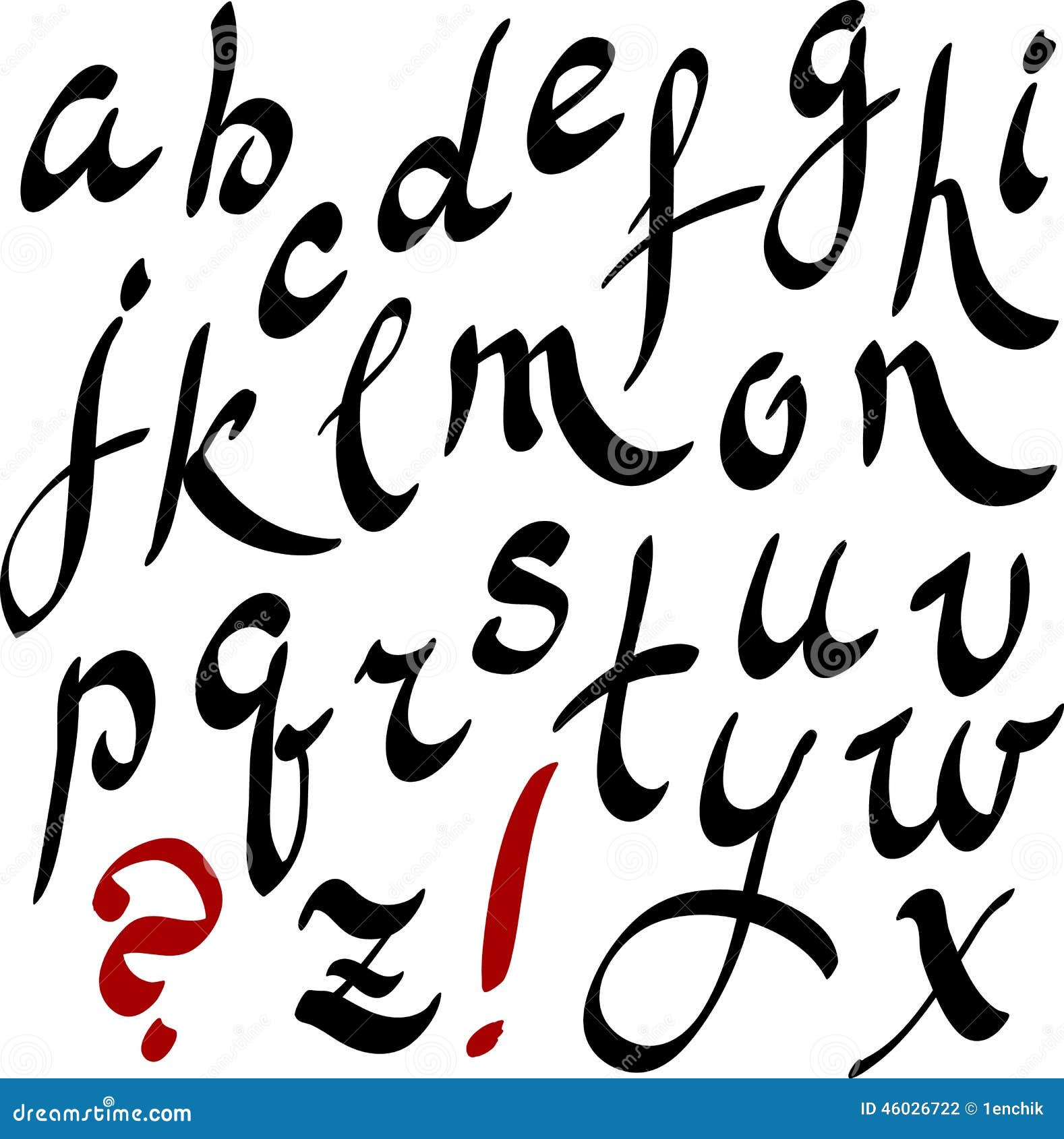 Black And Red Hand Writing Lettering Alphabet Stock Vector Image