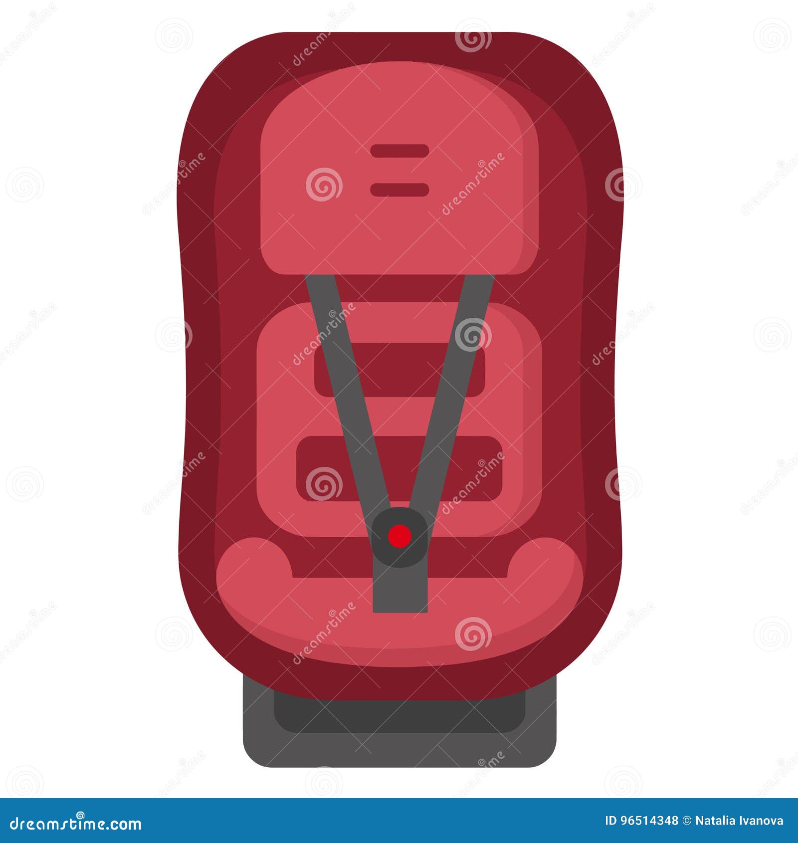 Black and Red Kid Car Seat, Front View Isolated on a White Background
