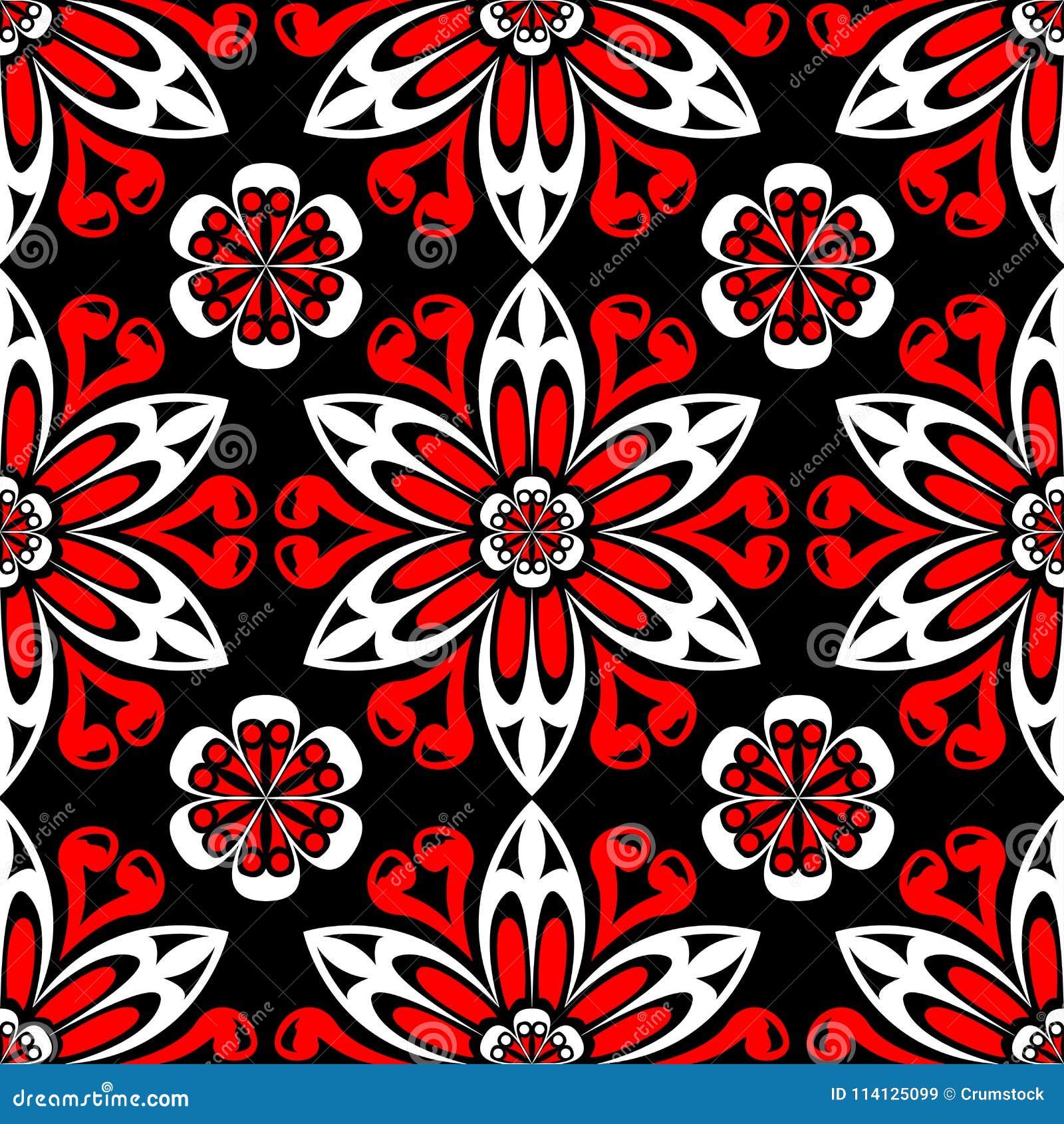 Black White And Red Floral Wallpaper Black Red And White Floral Seamless Pattern. Wallpaper Background Stock