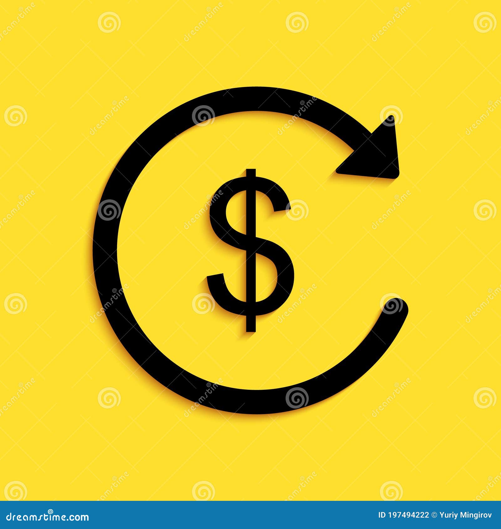 Black Refund Money Icon Isolated on Yellow Background. Financial Services,  Cash Back Concept, Money Refund, Return on Stock Vector - Illustration of  guarantee, history: 197494222