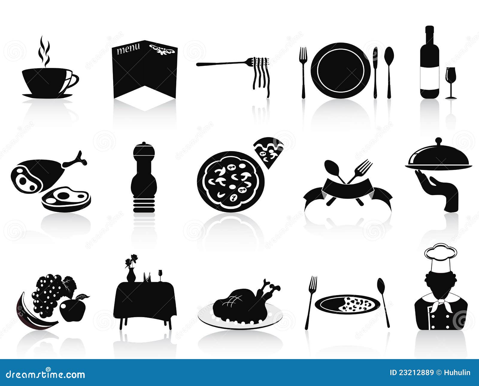 Black restaurant icons set stock vector. Illustration of ingredient