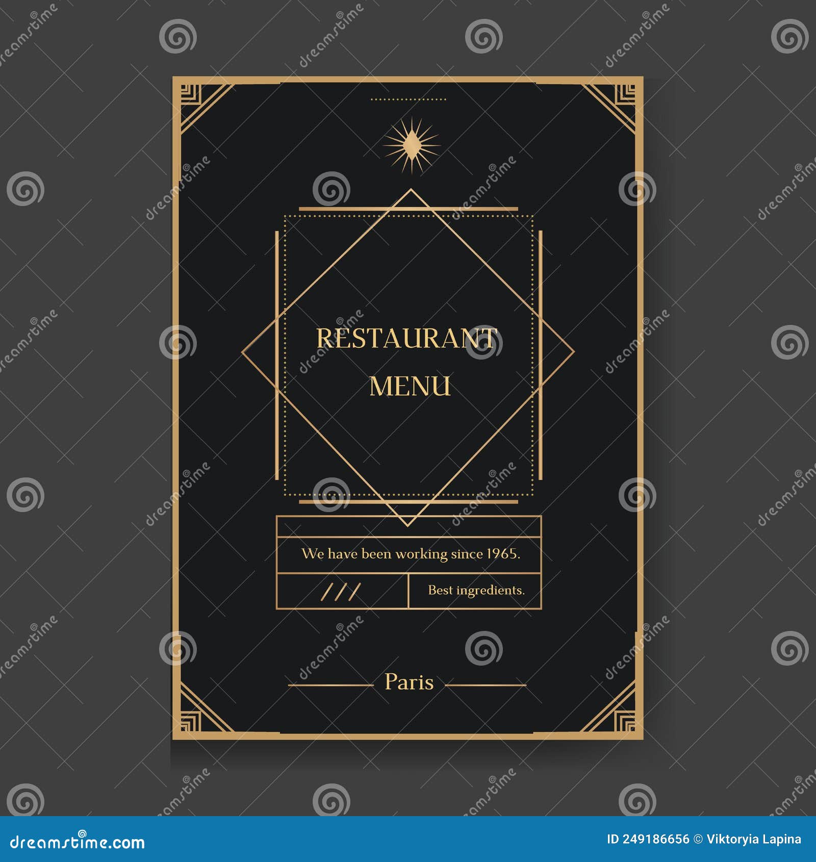 Black Restaurant Menu Design with Premium Gold Frame Pattern. Elegant