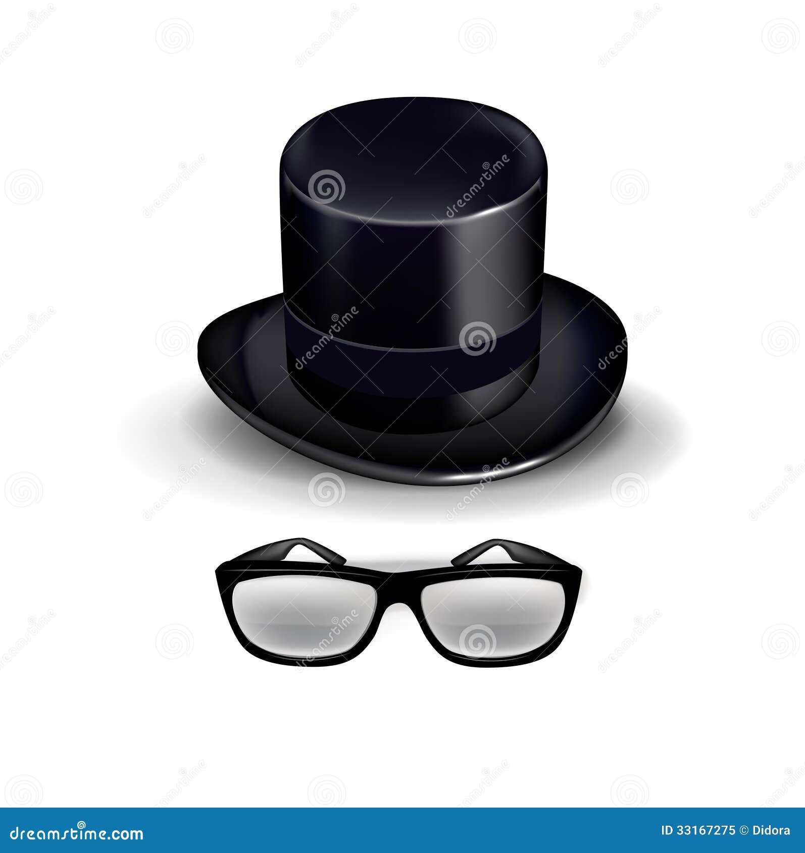 Black Retro Hat with Glasses Isolated on White Stock Vector