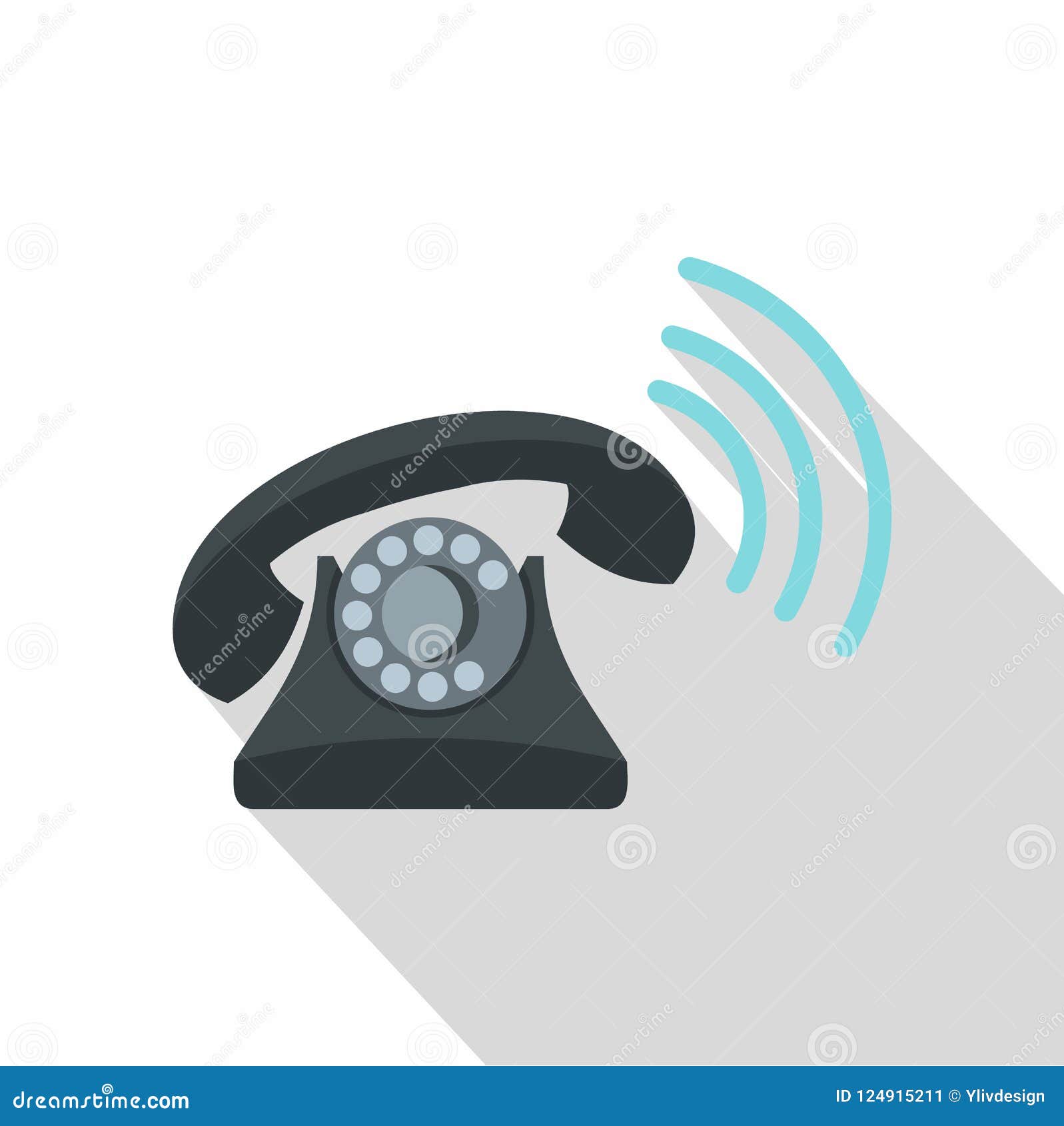 Black Retro Phone Ringing Icon Flat Style Stock Illustration