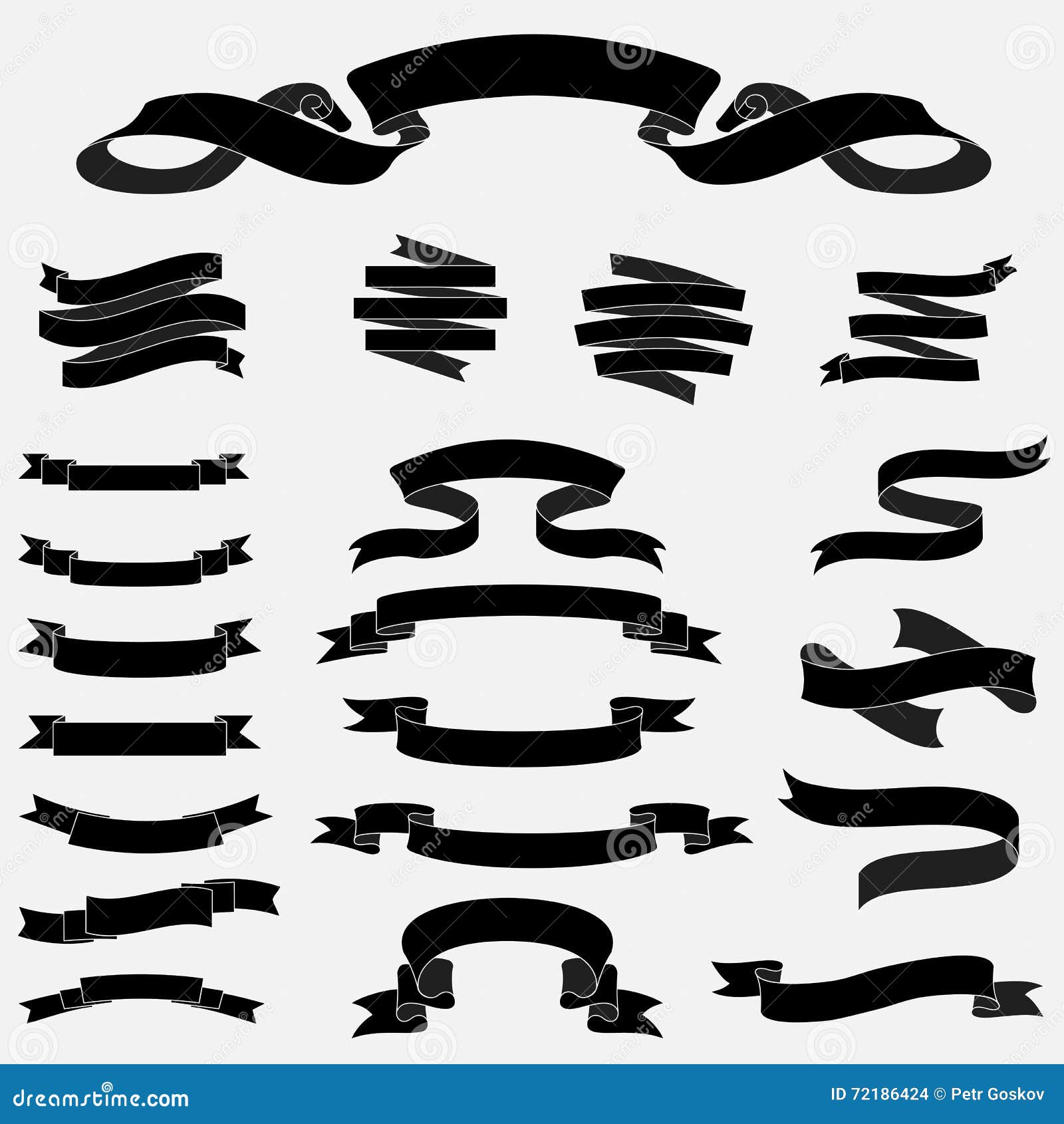 Black ribbons set stock vector. Illustration of curled 72186424